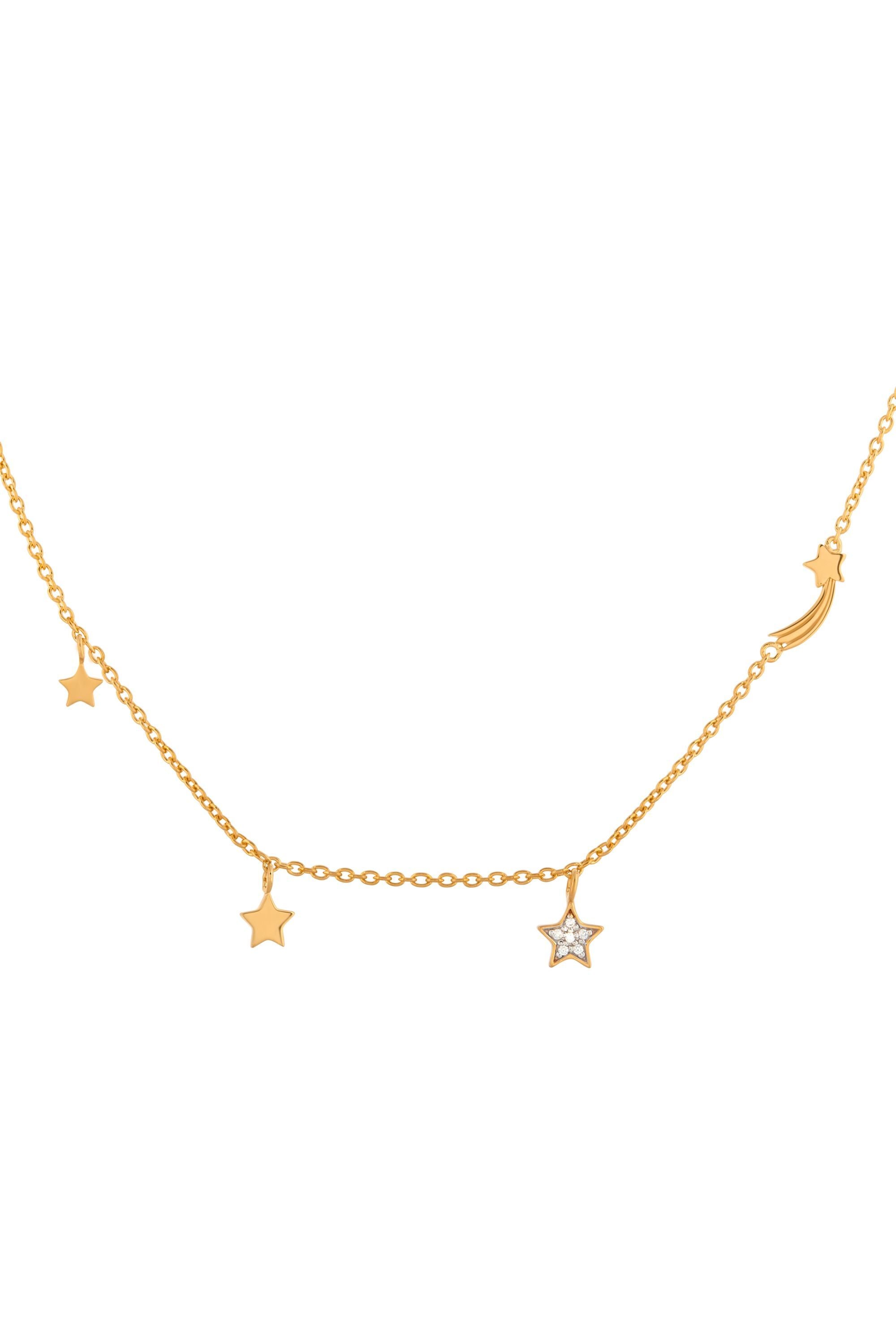 Anhänger mit Kette 925 Sterling Silber gelb vergoldet Sterne Sternschnuppe Zirkonia