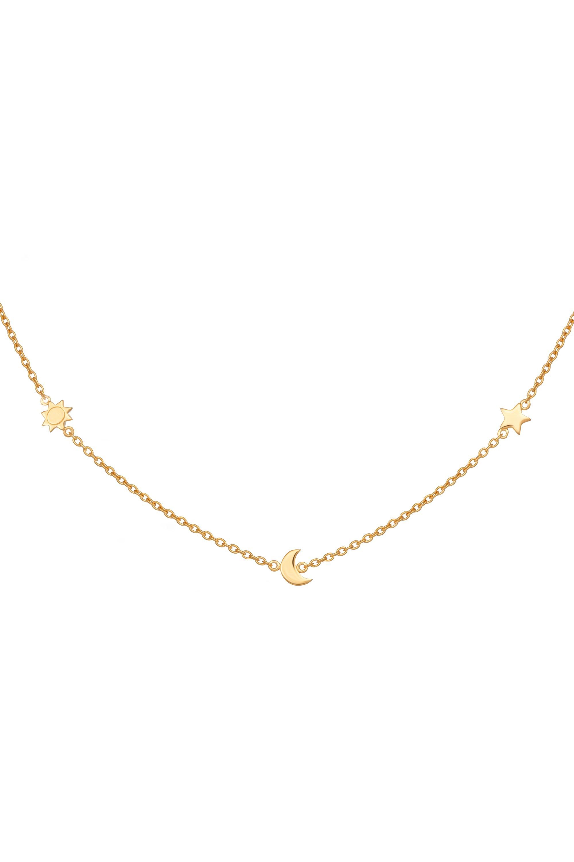 Collier 925 Sterling Silber gelb vergoldet Sonne - Mond - Stern