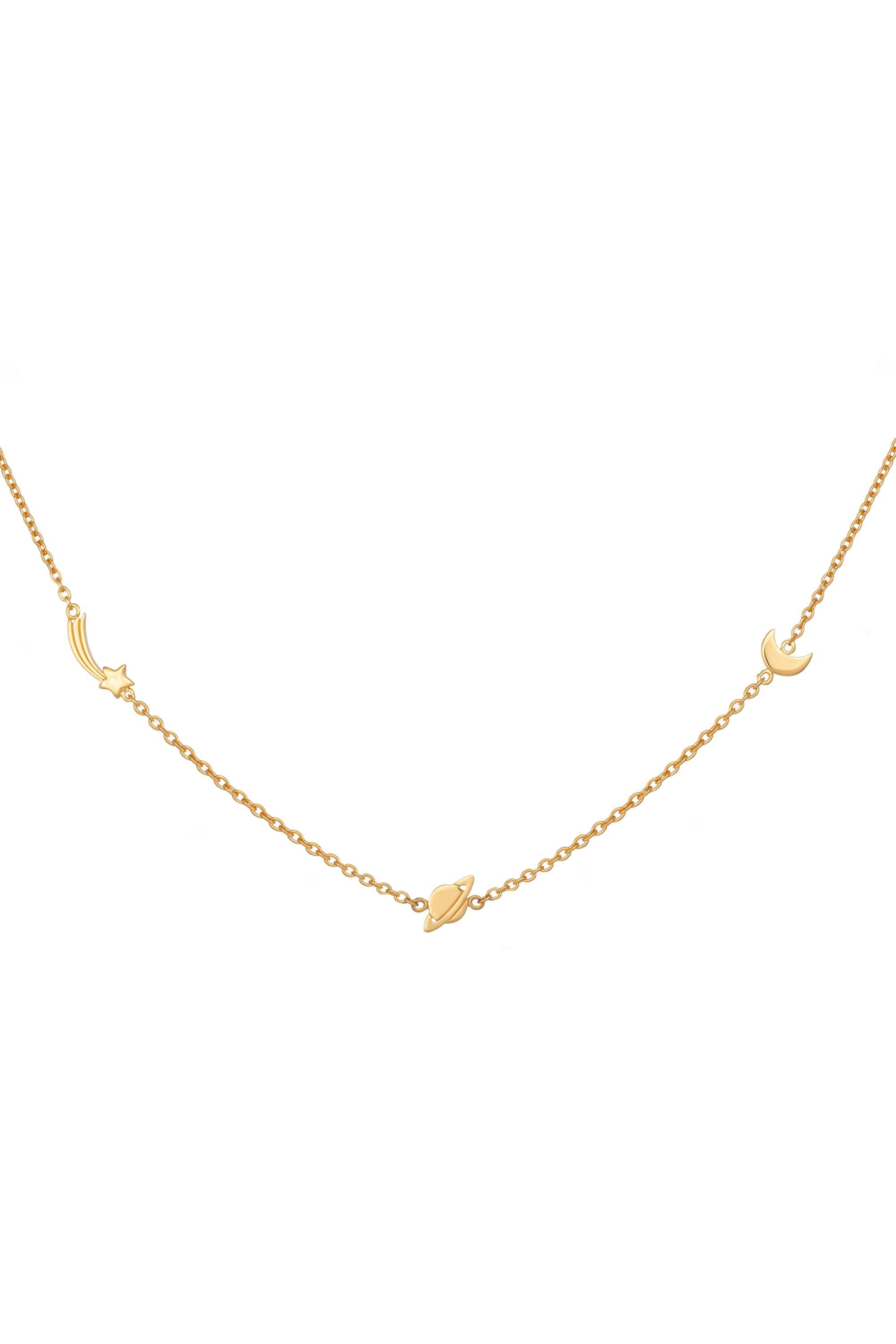 Collier 925 Sterling Silber gelb vergoldet Sternschnuppe - Saturn - Mond