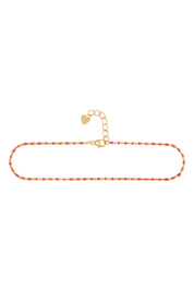 Fußkette 925  Silber vergoldet Email in pink und orange