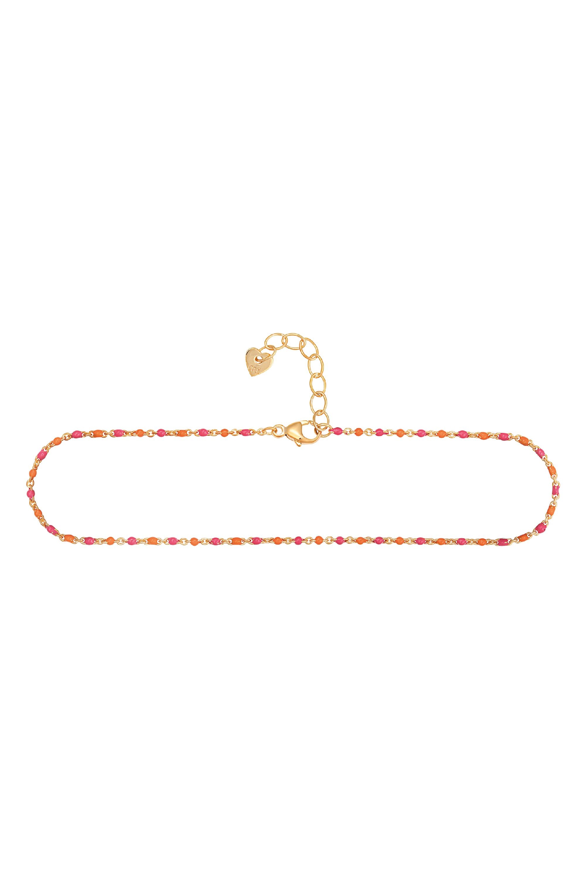 Fußkette 925  Silber vergoldet Email in pink und orange