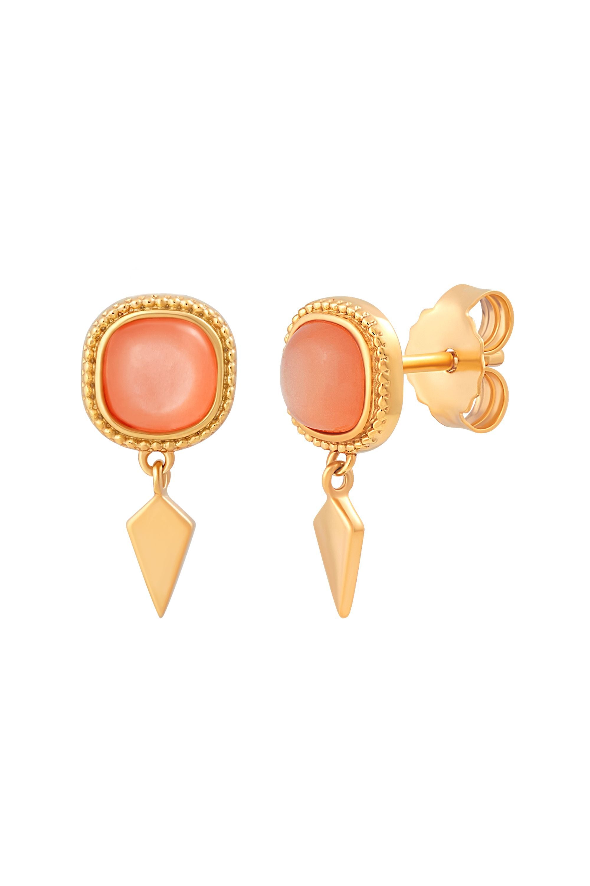 Ohrstecker mit Anhänger 925 Silber vergoldet oranger Mondstein