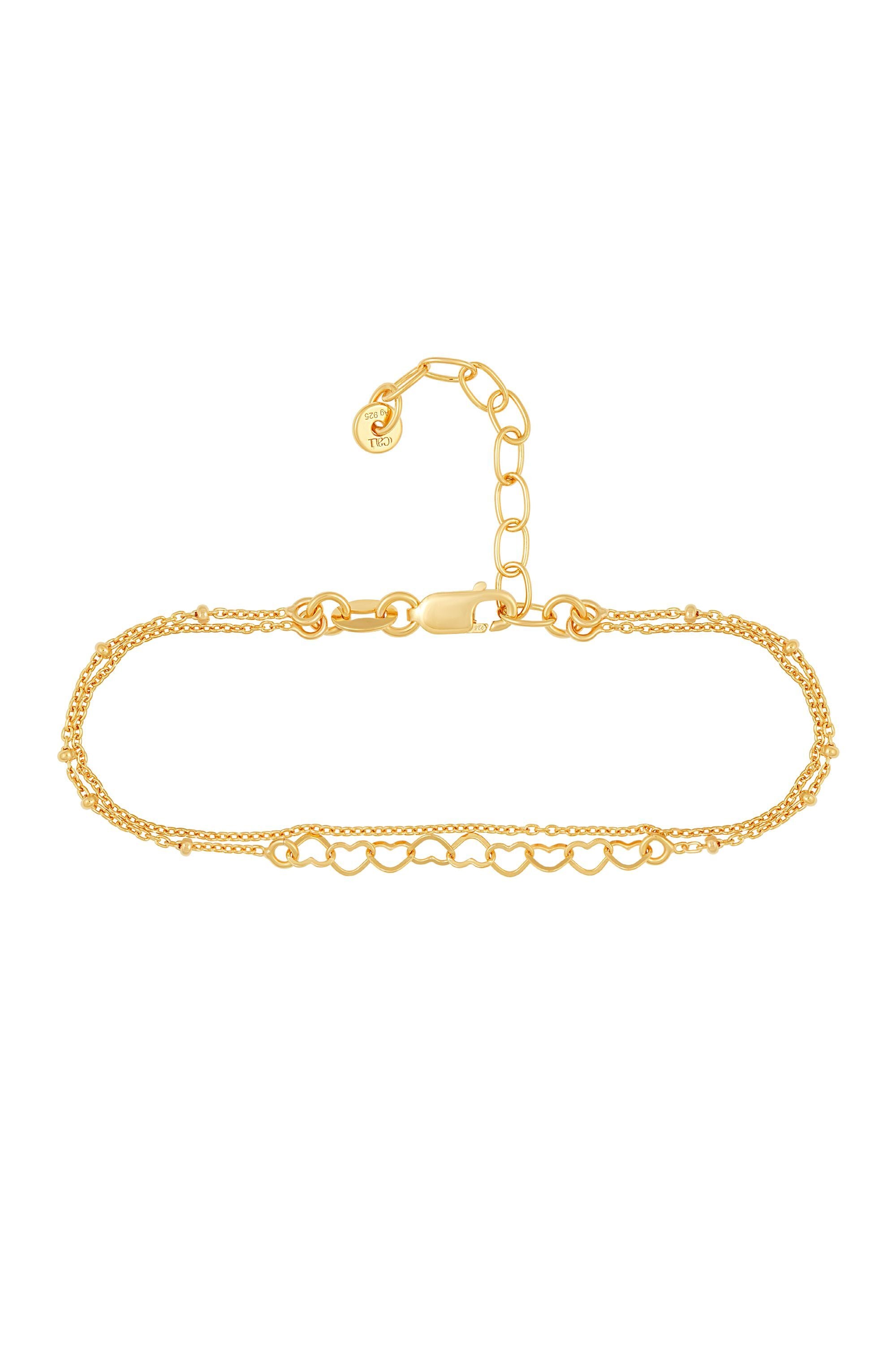 Armband 925 Silber vergoldet zweireihig Herzen