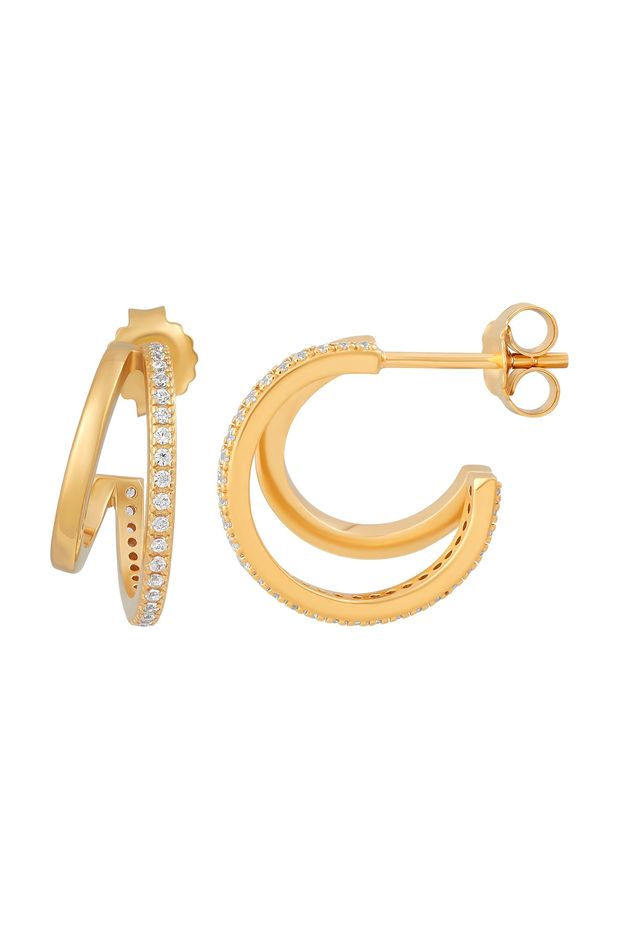 Steck-Creolen 925  Silber vergoldet zweifach Zirkonia