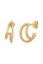 Steck-Creolen 925  Silber vergoldet zweifach Zirkonia