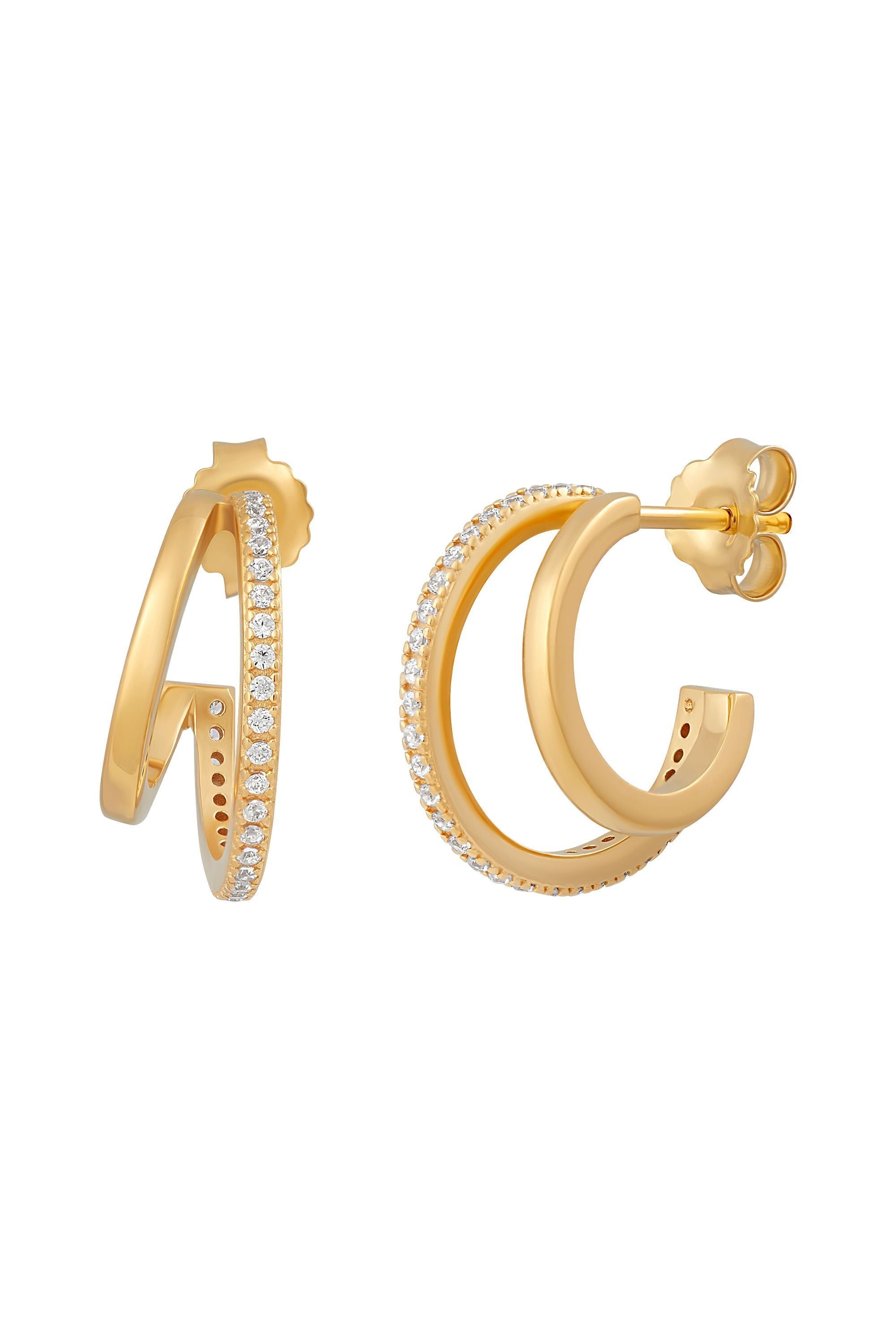 Steck-Creolen 925  Silber vergoldet zweifach Zirkonia