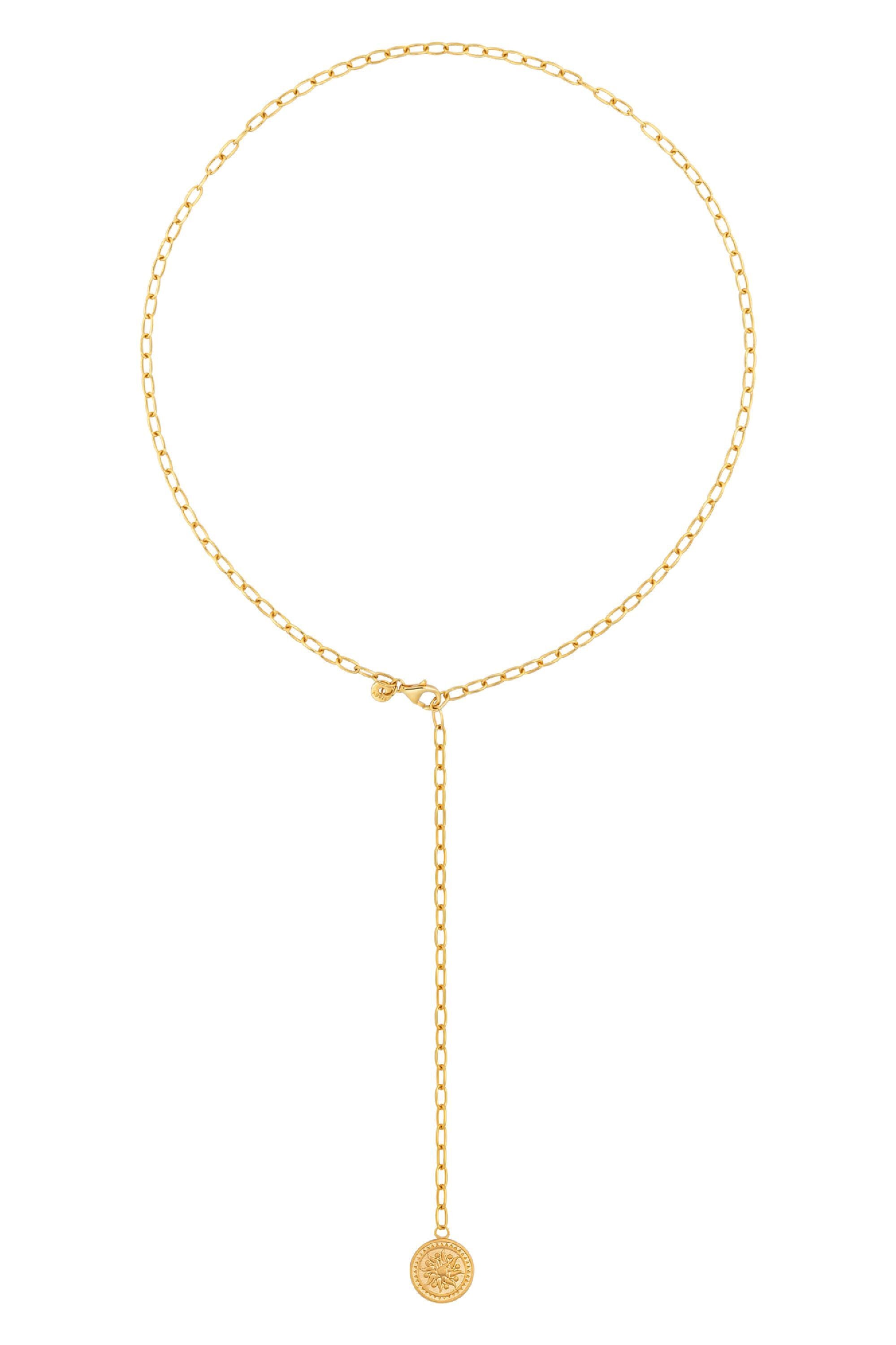 Collier 925 Silber Kette Y-Kette vergoldet Münze Sonne Karma