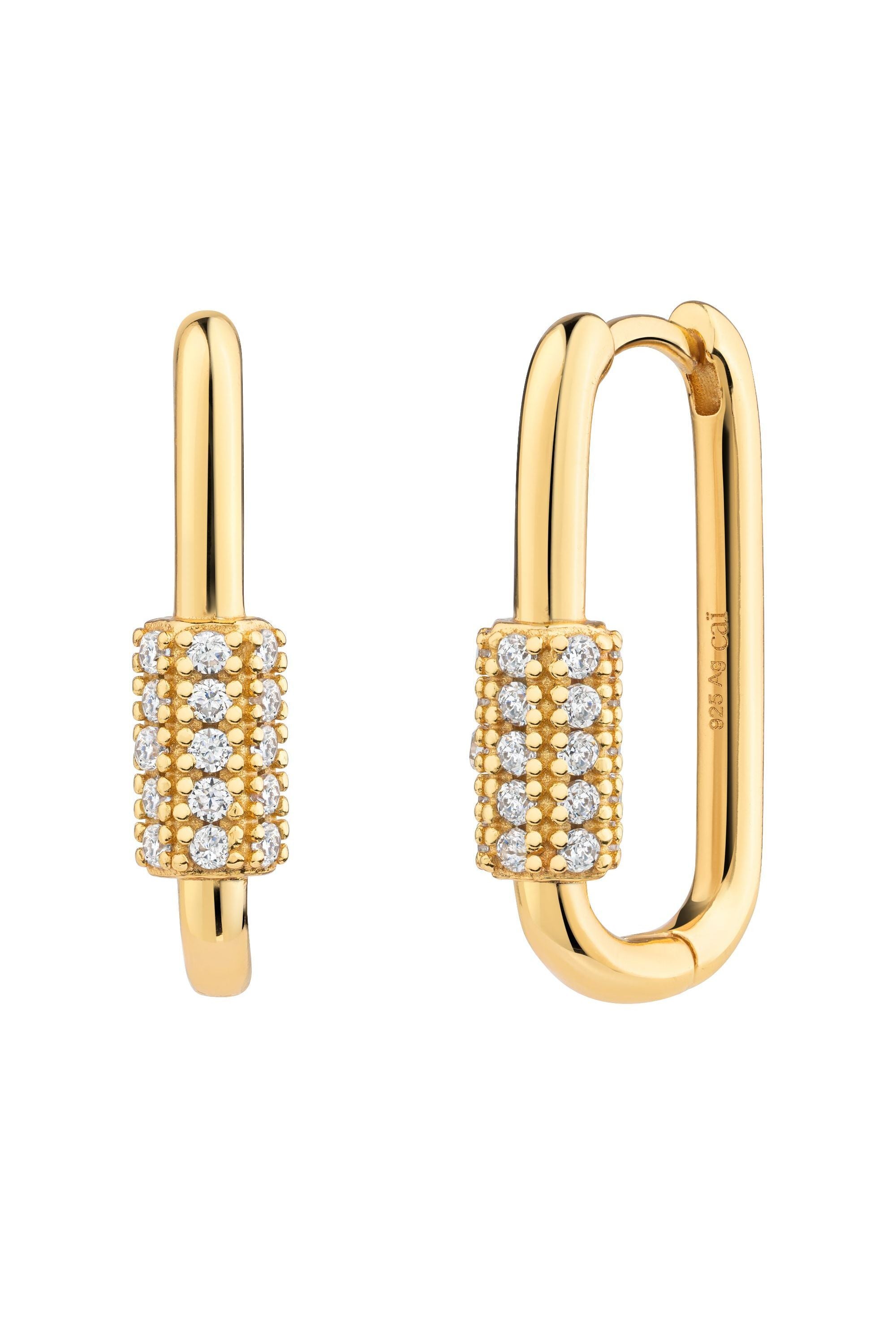 Klapp-Creolen 925  Silber vergoldet Zirkonia