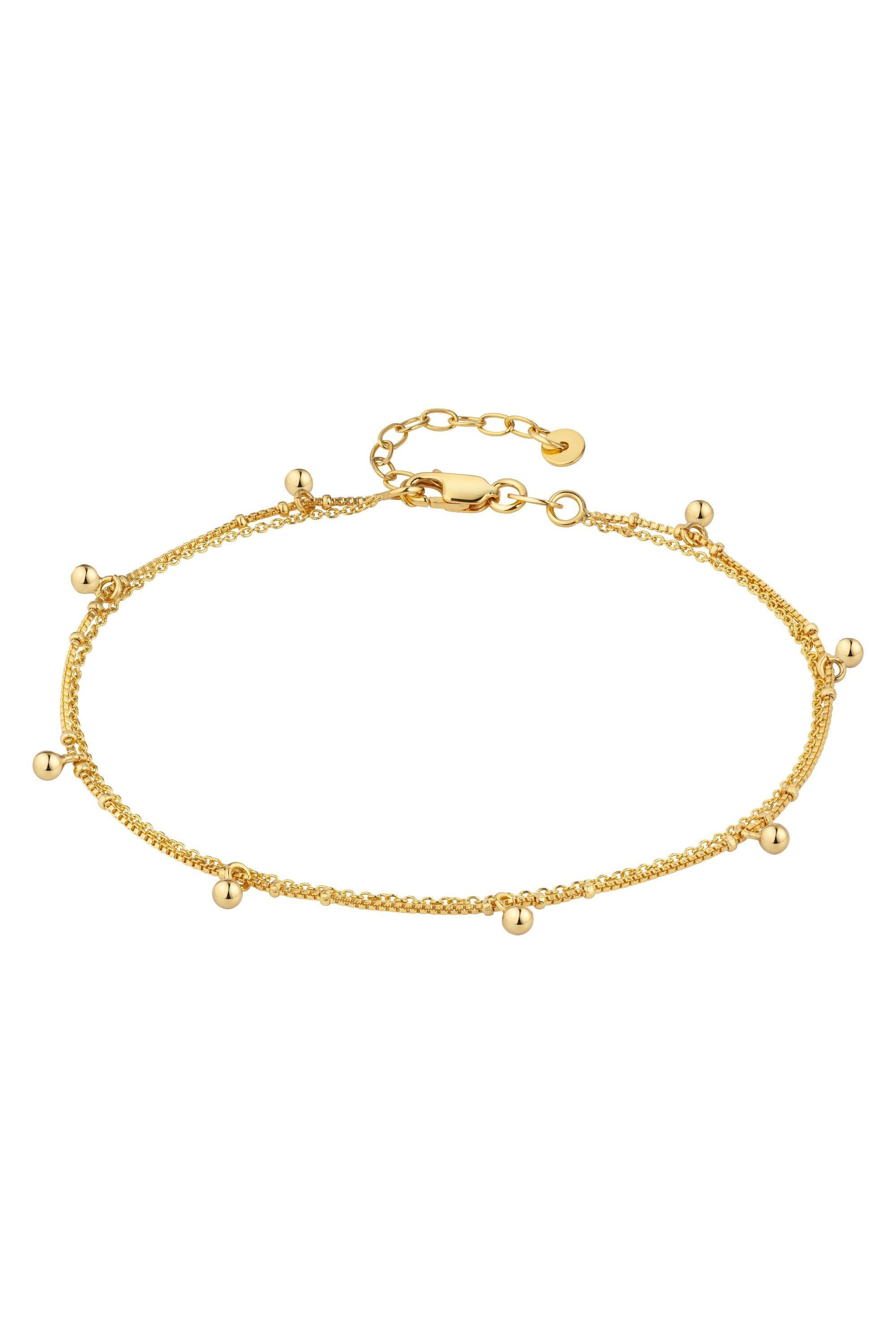 Fußkette 925 Silber vergoldet zweireihig Kugelanhänger