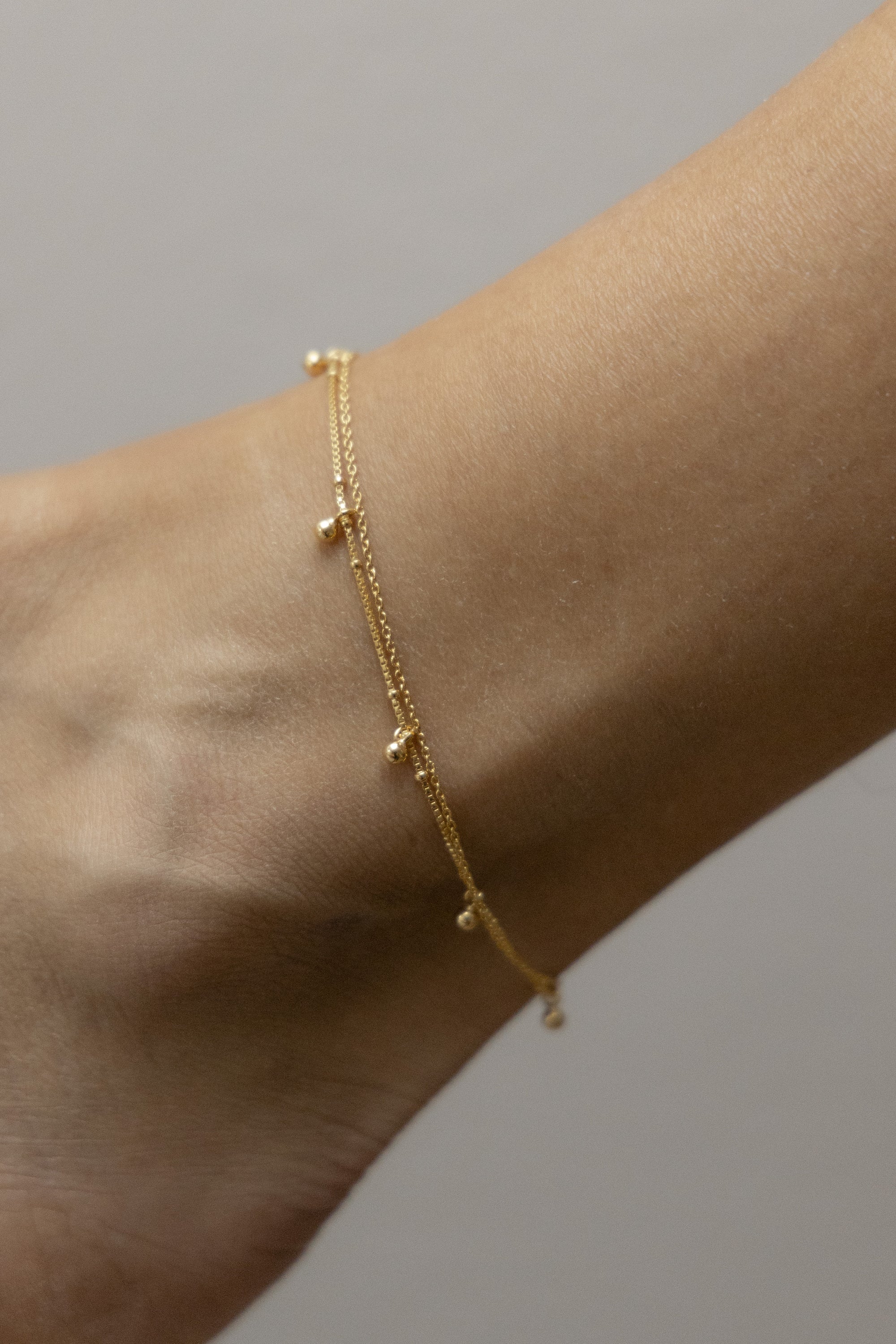 Fußkette 925 Silber vergoldet zweireihig Kugelanhänger