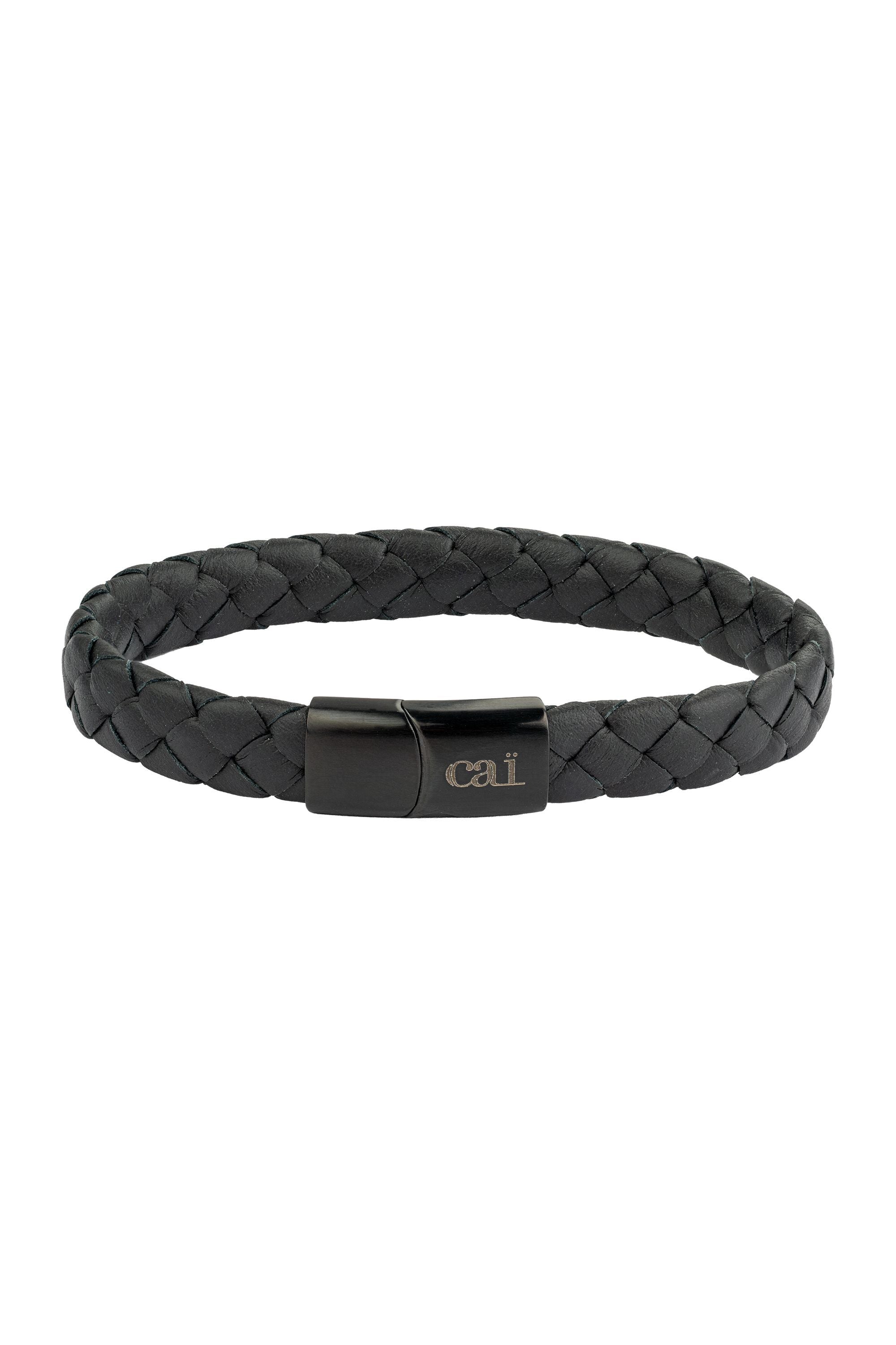 Armband Lederarmband geflochten schwarz 21cm