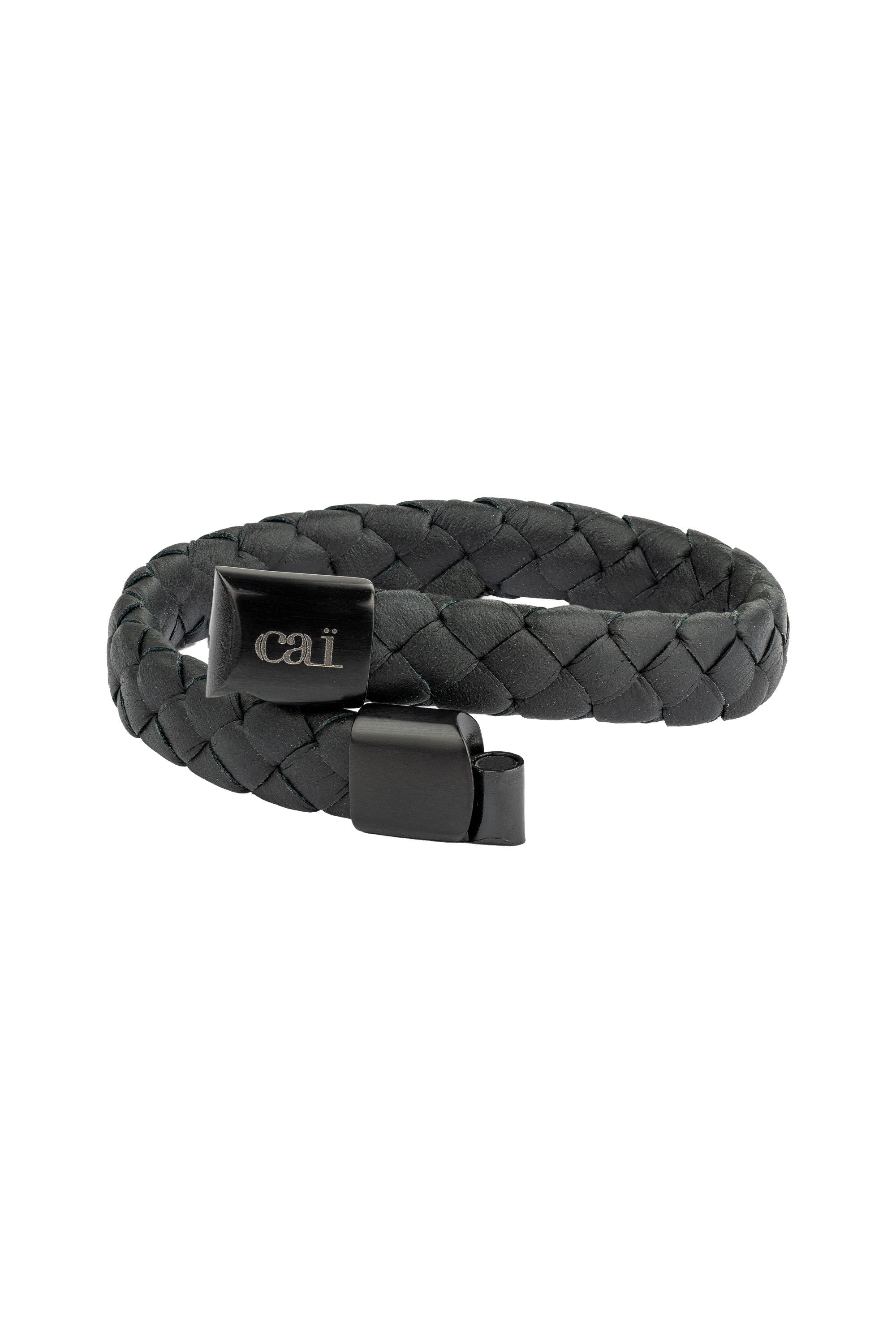 Armband Lederarmband geflochten schwarz 21cm