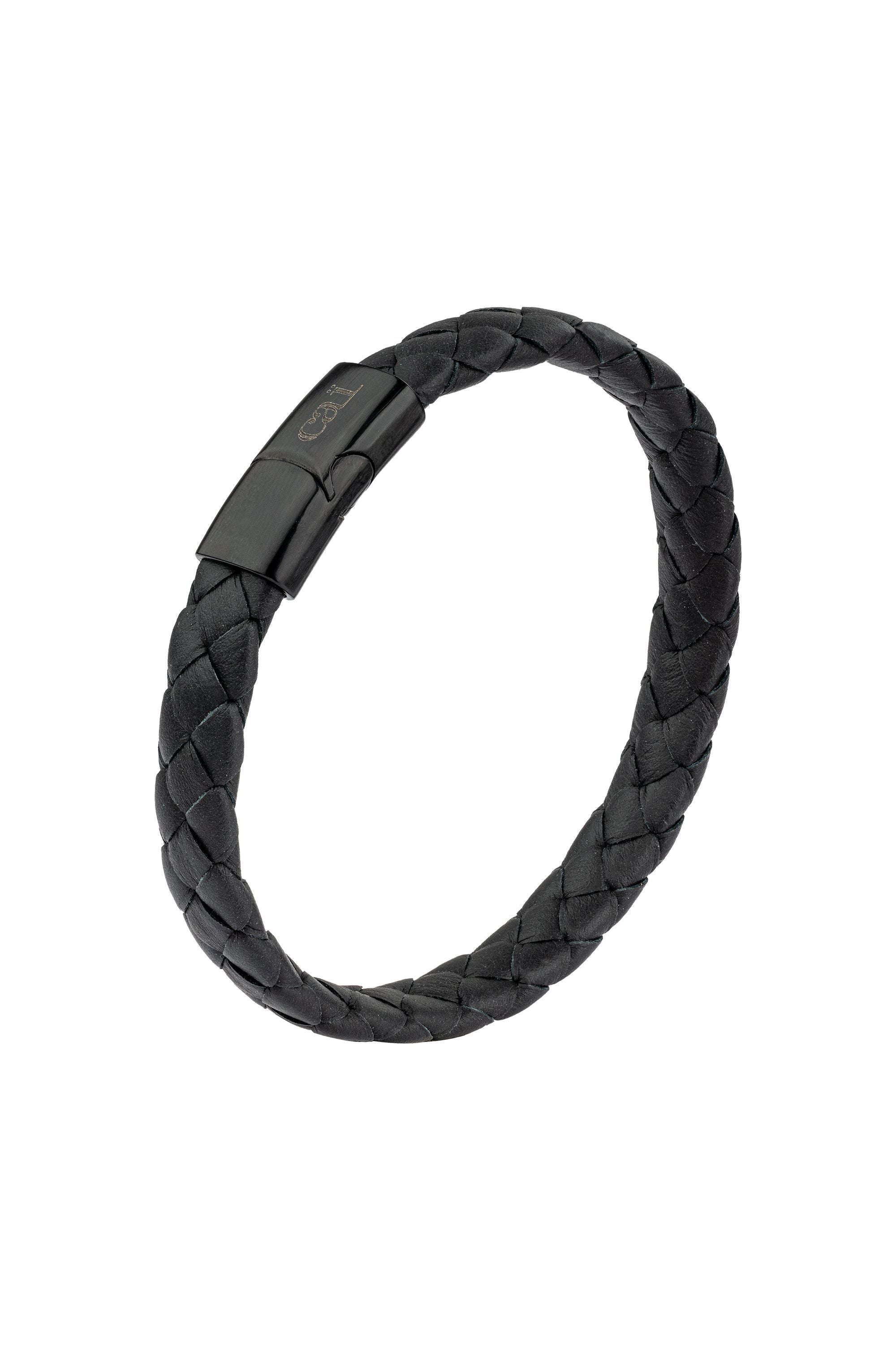 Armband Lederarmband geflochten schwarz 21cm