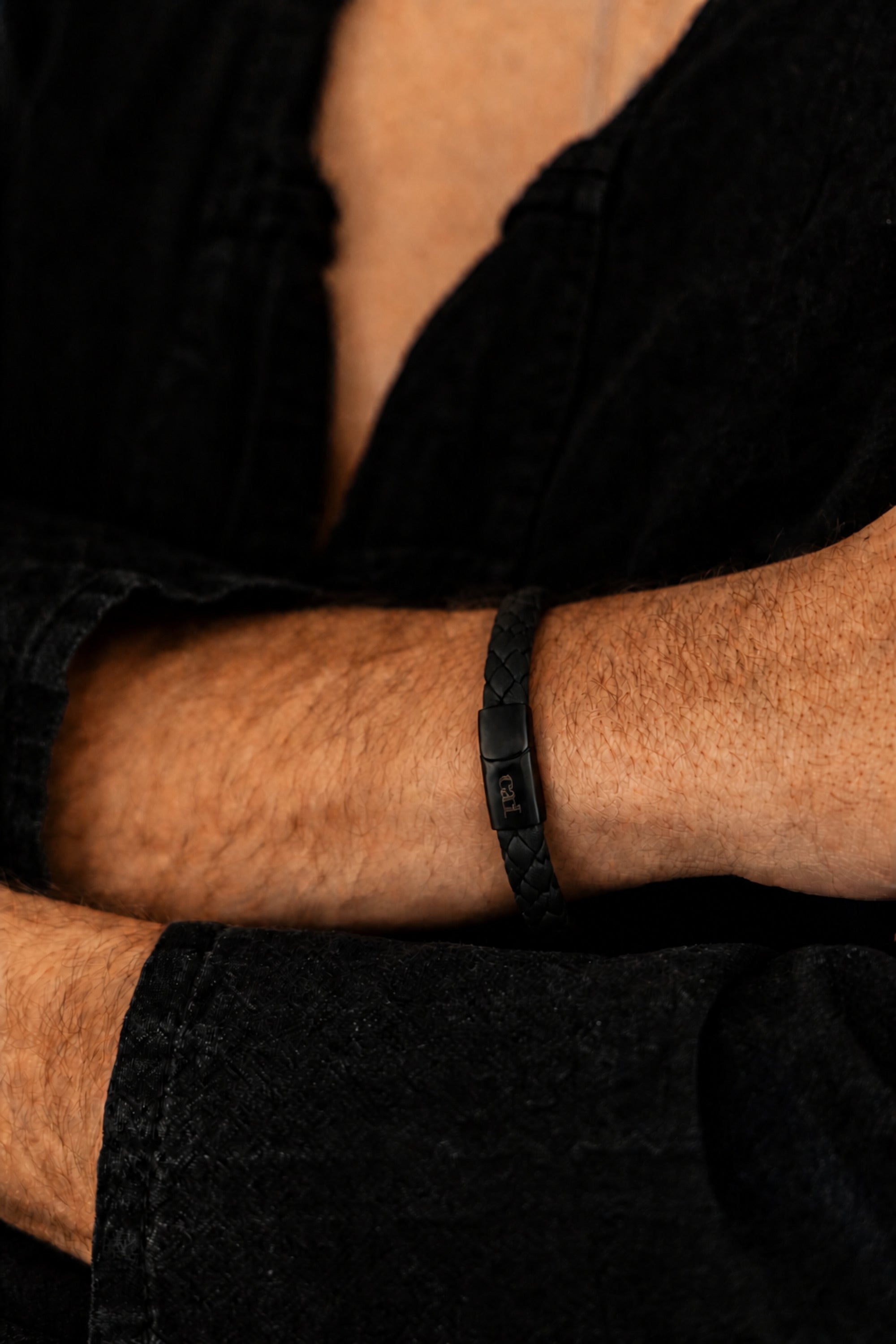 Armband Lederarmband geflochten schwarz 21cm