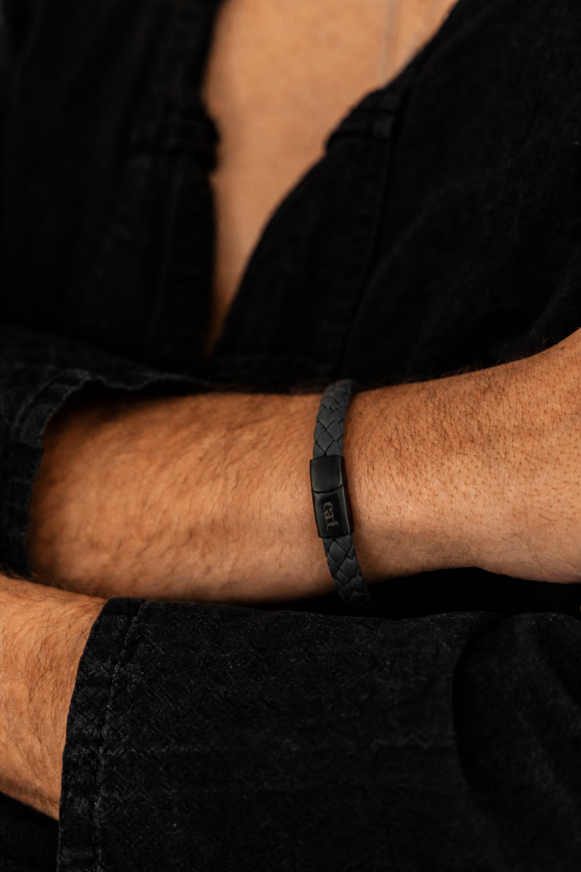 Armband Lederarmband geflochten anthrazit 21cm