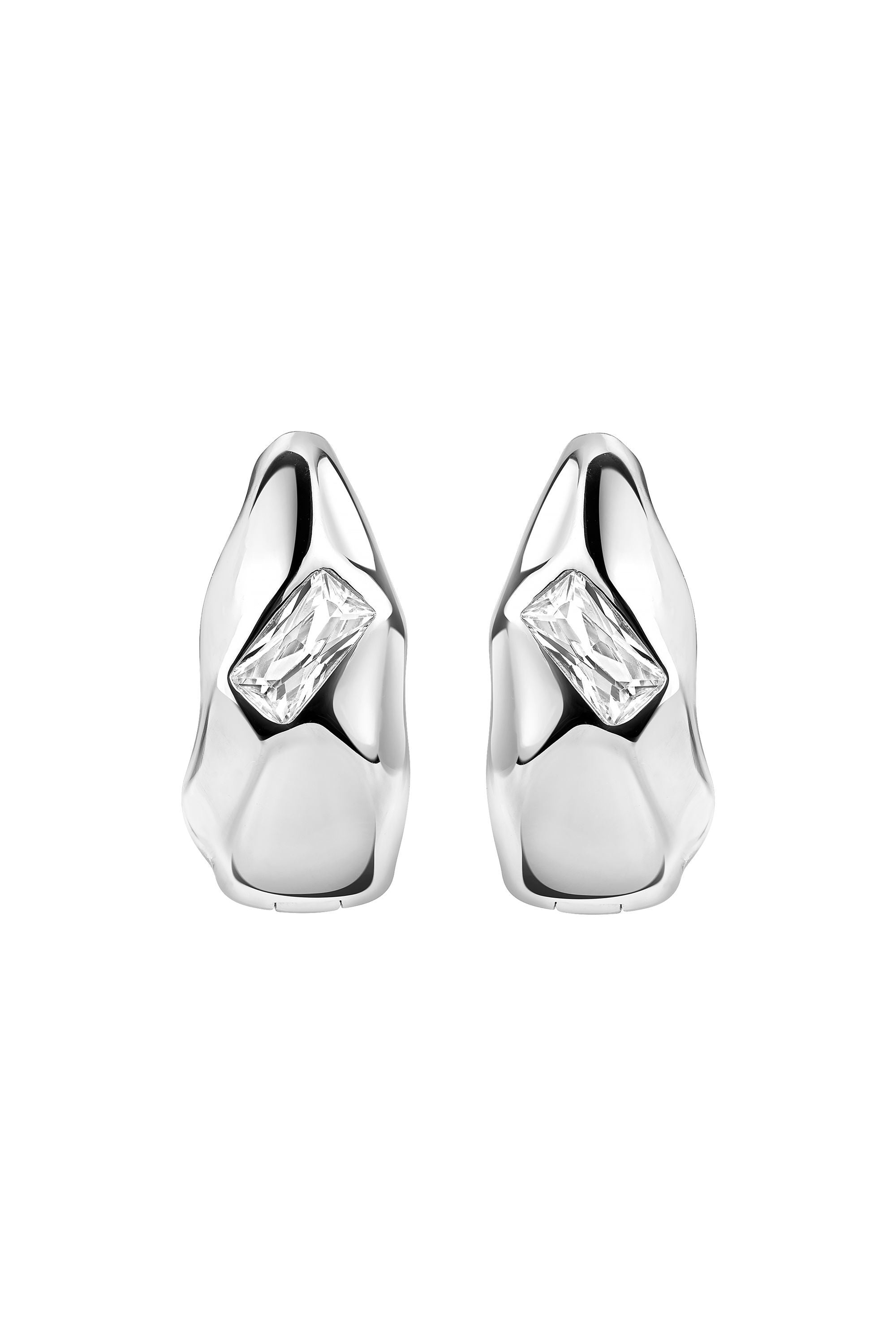 Ohrringe Silber 925 rhodiniert mit weißem Baguette-Zirkonia Amorph