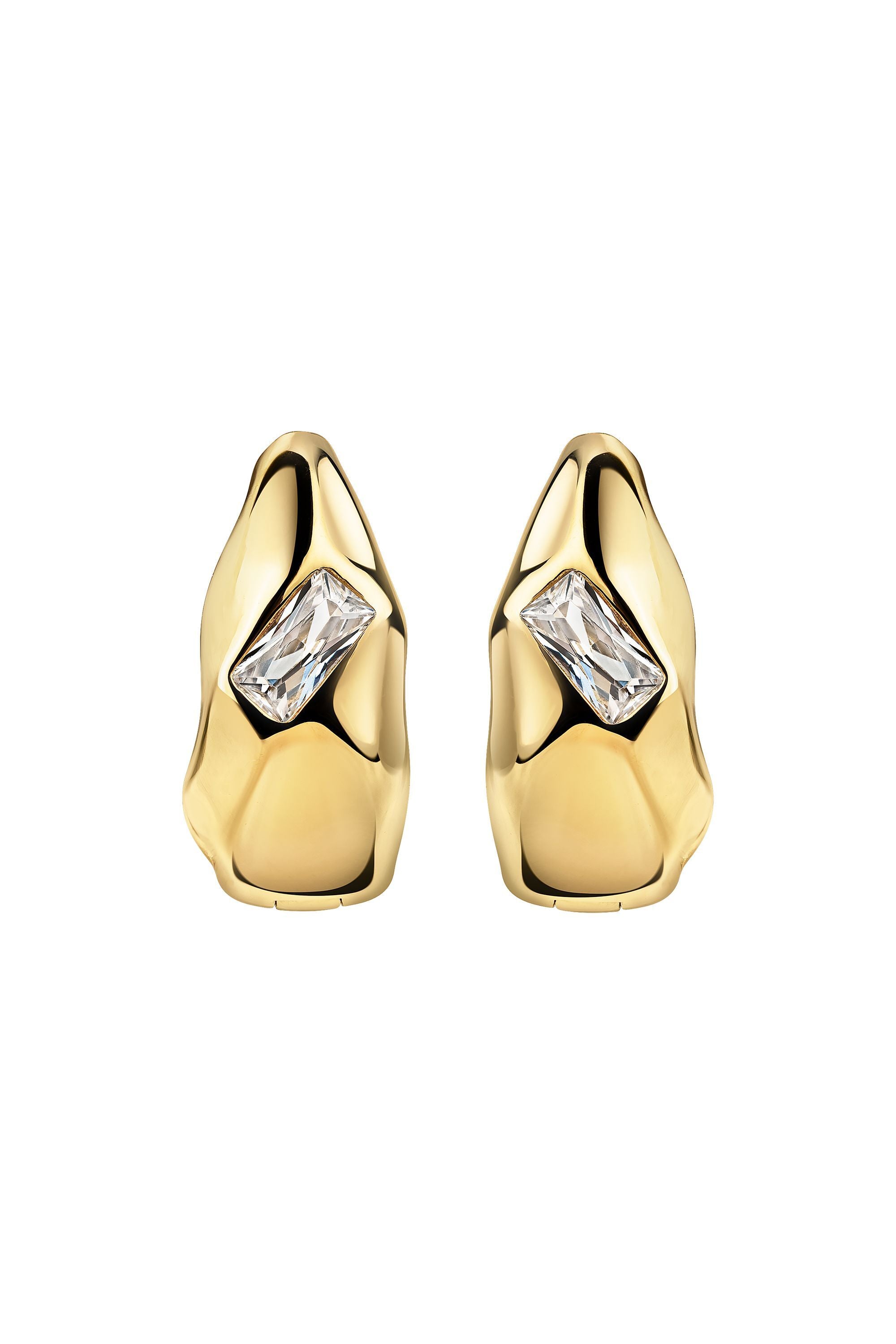 Ohrringe Silber 925 vergoldet mit weißem Baguette-Zirkonia Amorph