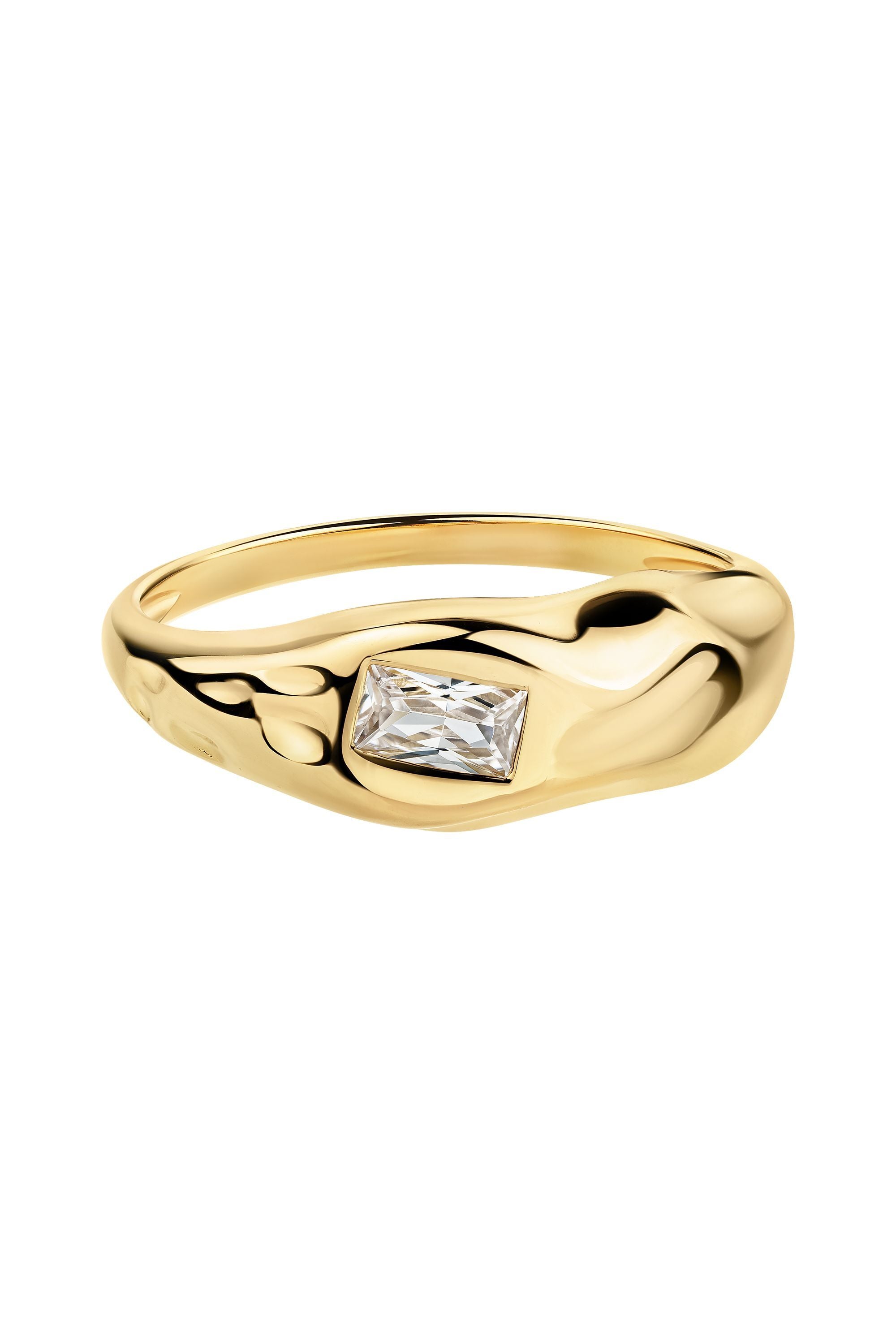 Ring Silber 925 vergoldet mit weißem Baguette-Zirkonia Amorph