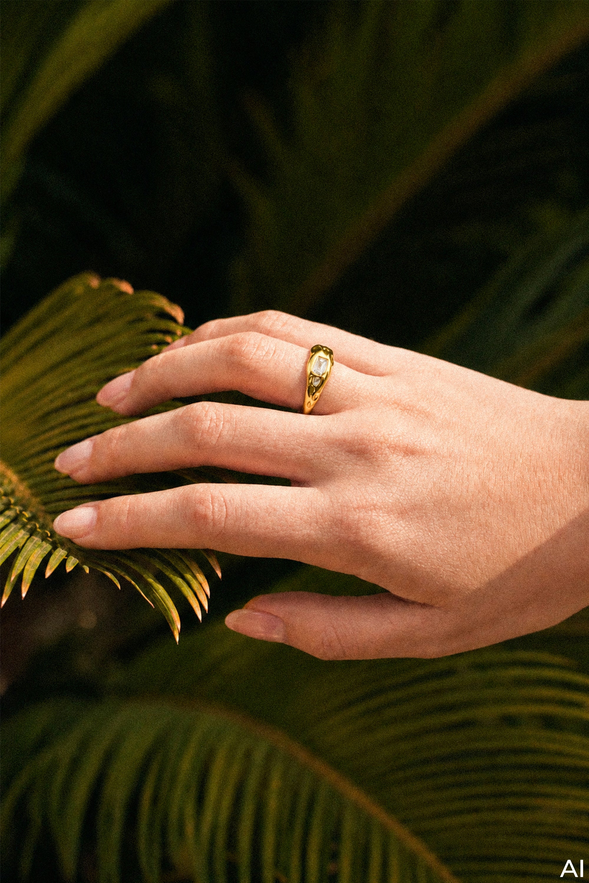 Ring Silber 925 vergoldet mit weißem Baguette-Zirkonia Amorph
