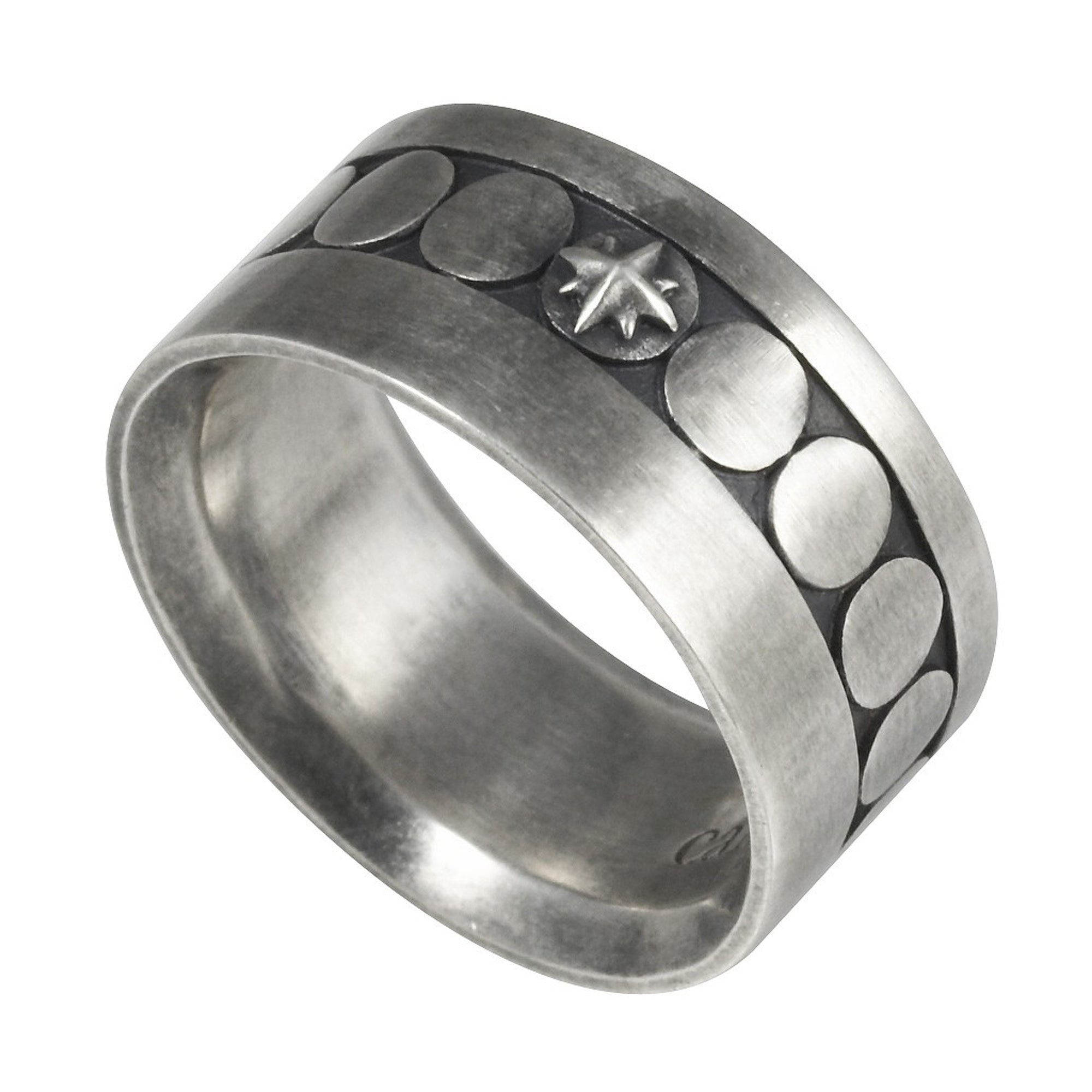 Ring 925/- Sterling Silber matt oxidiert Muster Stern