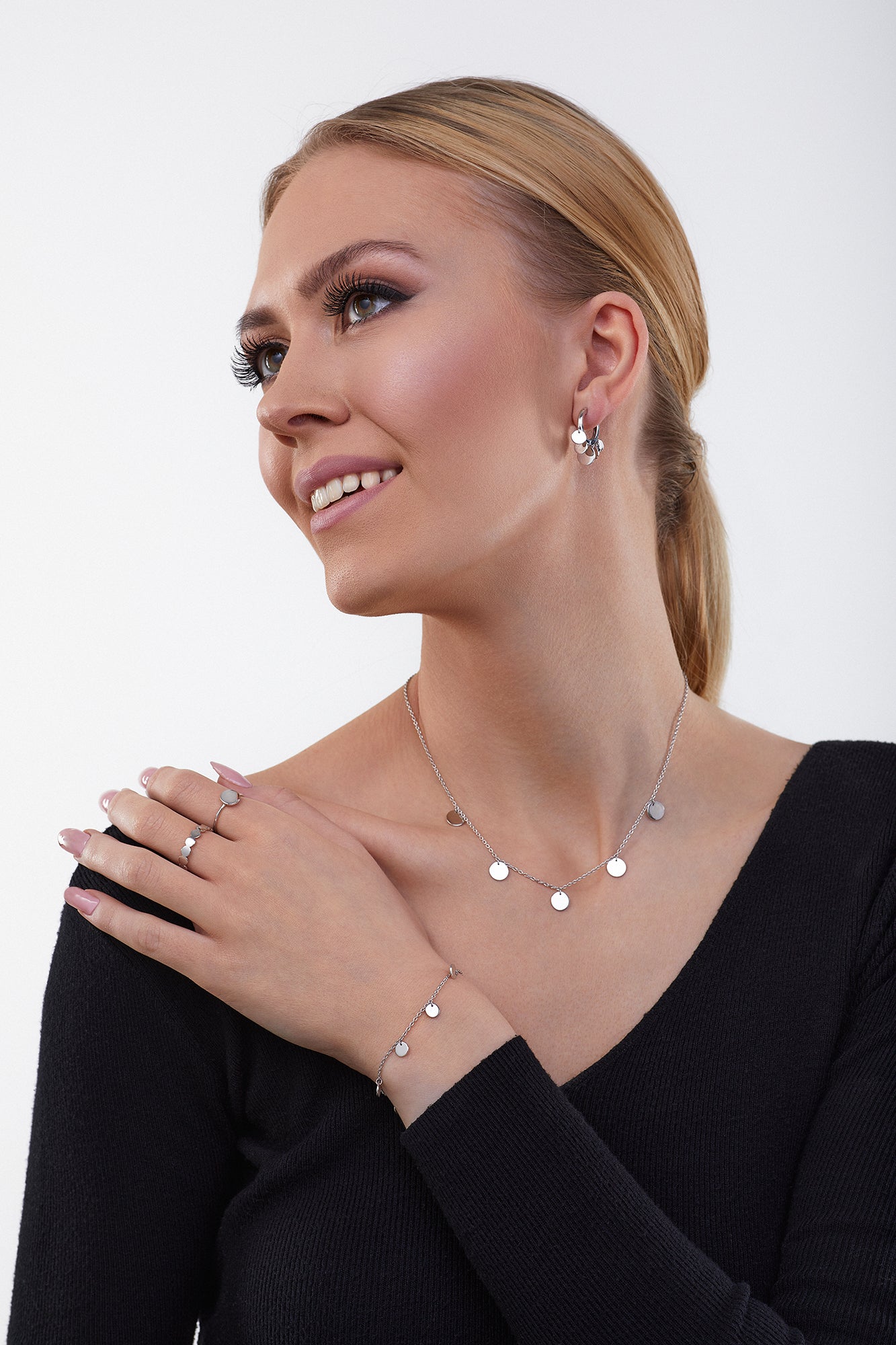 Creolen Boho dangling hoops 925 Sterling Silber rhodiniert