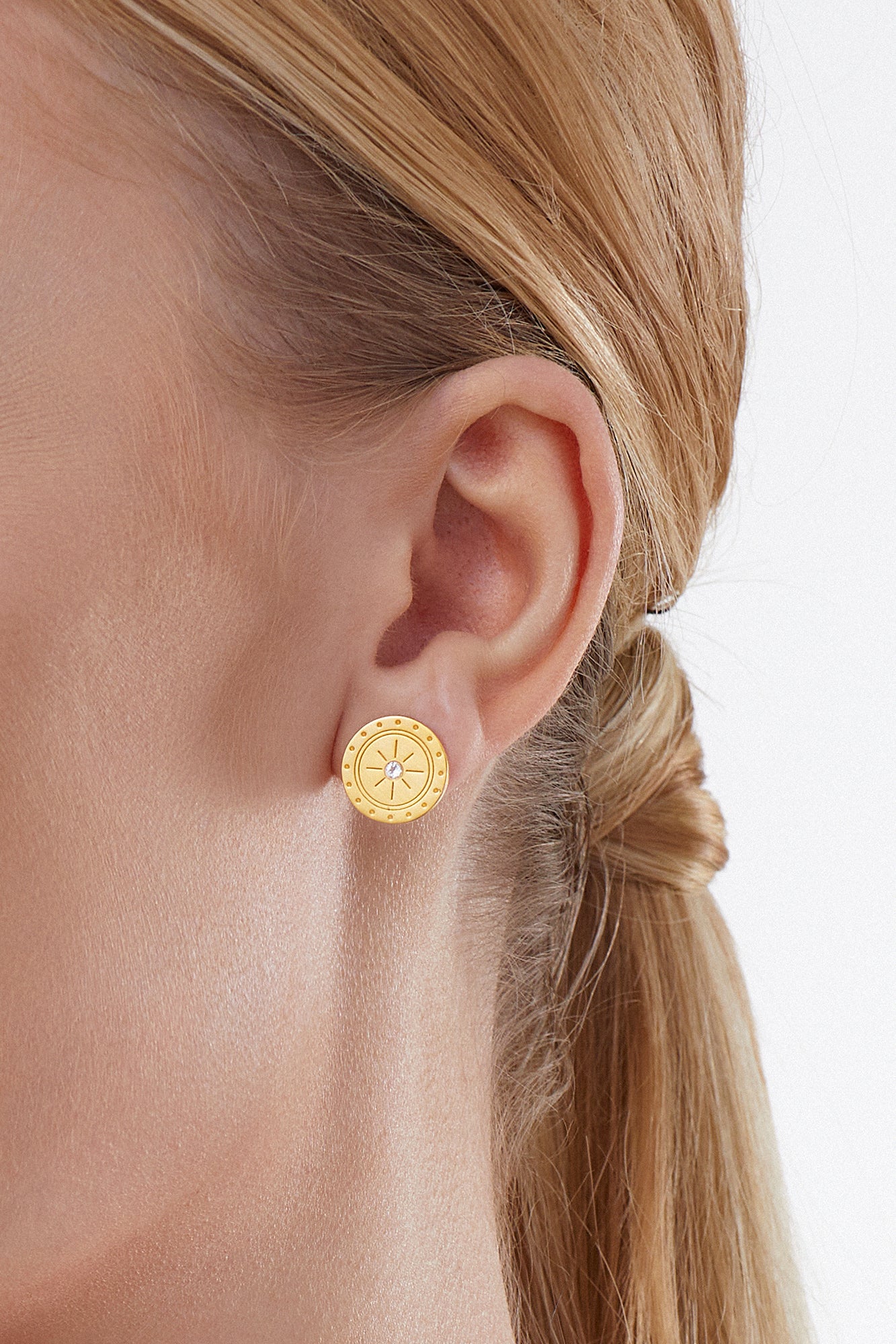 Ohrstecker 925 Silber vergoldet Münze Sonne Mandala Topas