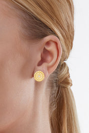 Ohrstecker 925 Silber vergoldet Münze Sonne Mandala Topas