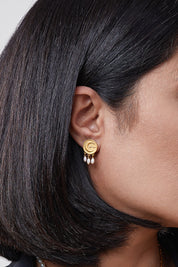 Ohrstecker 925 Silber vergoldet Münze Mond Perlen