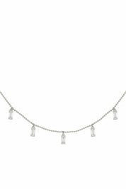 Collier 925/- Sterling Silber rhodiniert Anhänger Zirkonia Baguette