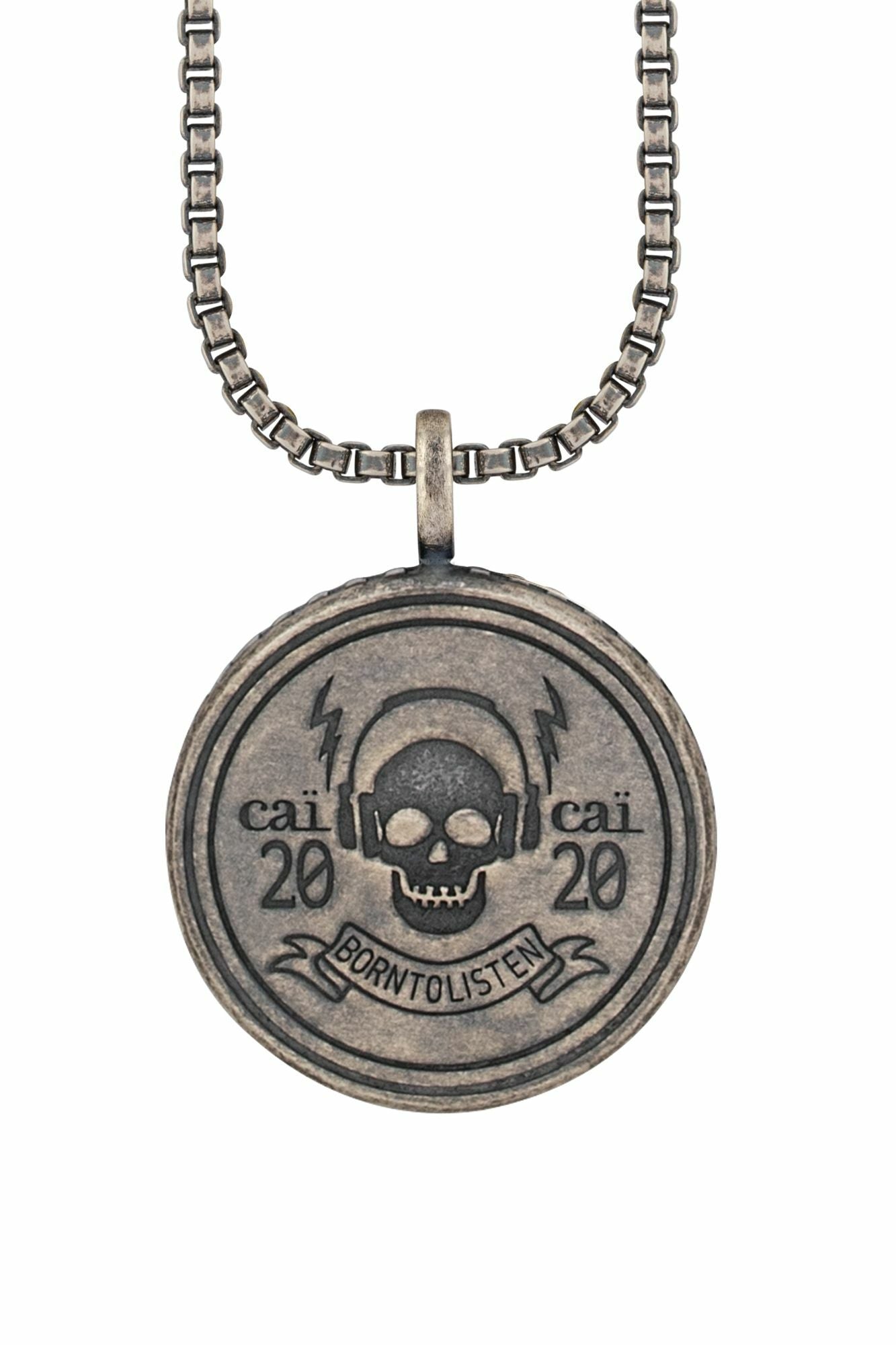 Anhänger mit Kette 925/- Silber matt oxidiert Rock Music Skull Wappen