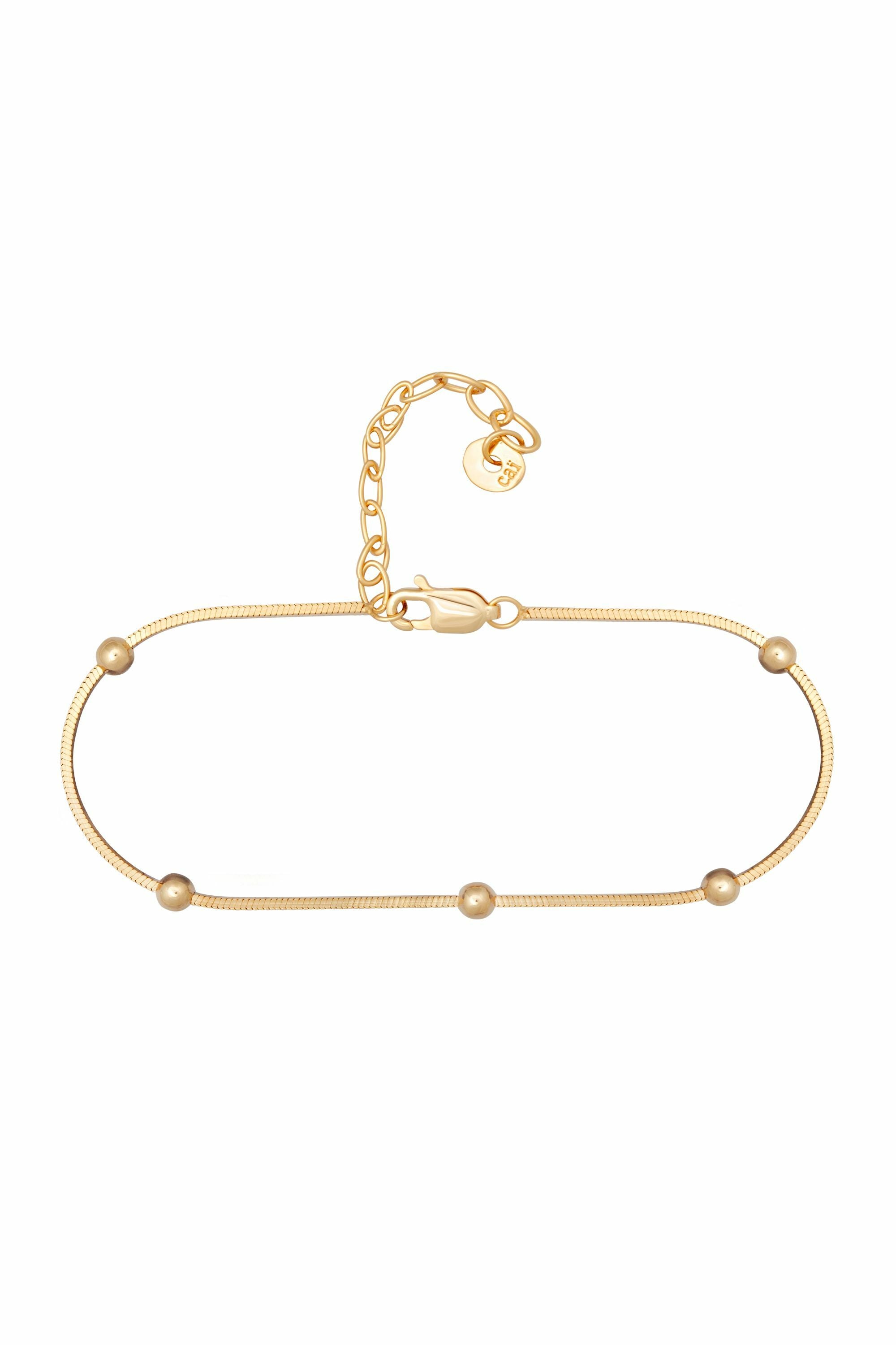 Armband 925/- Sterling Silber vergoldet Schlangenkette vierseitig diamantiert mit Kugeln