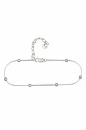 Fußkette 925/- Sterling Silber rhodiniert Schlangenkette vierseitig diamantiert mit Kugeln