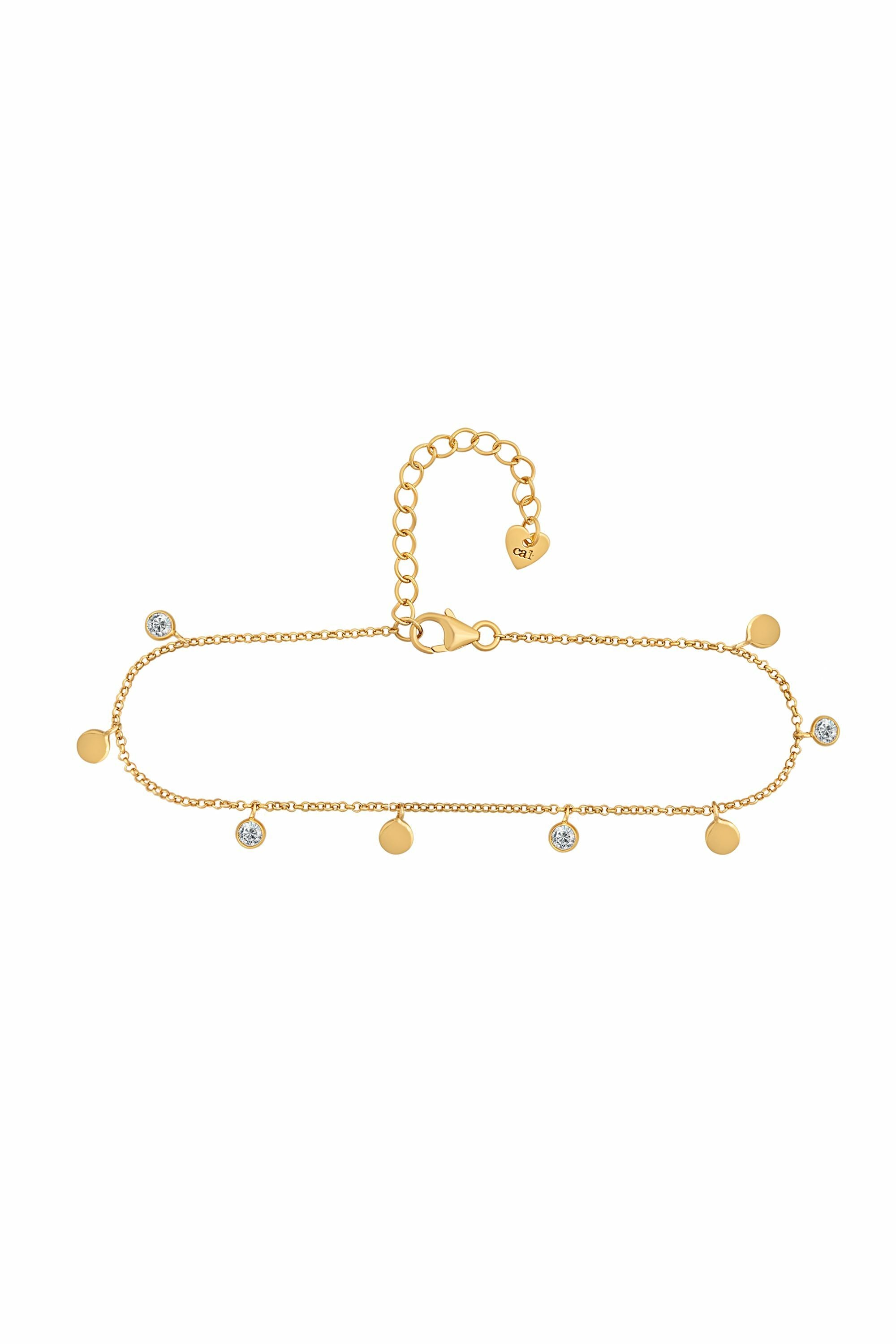 Fußkette 925 Sterling Silber gelb vergoldet Anhänger Plättchen Zirkonia