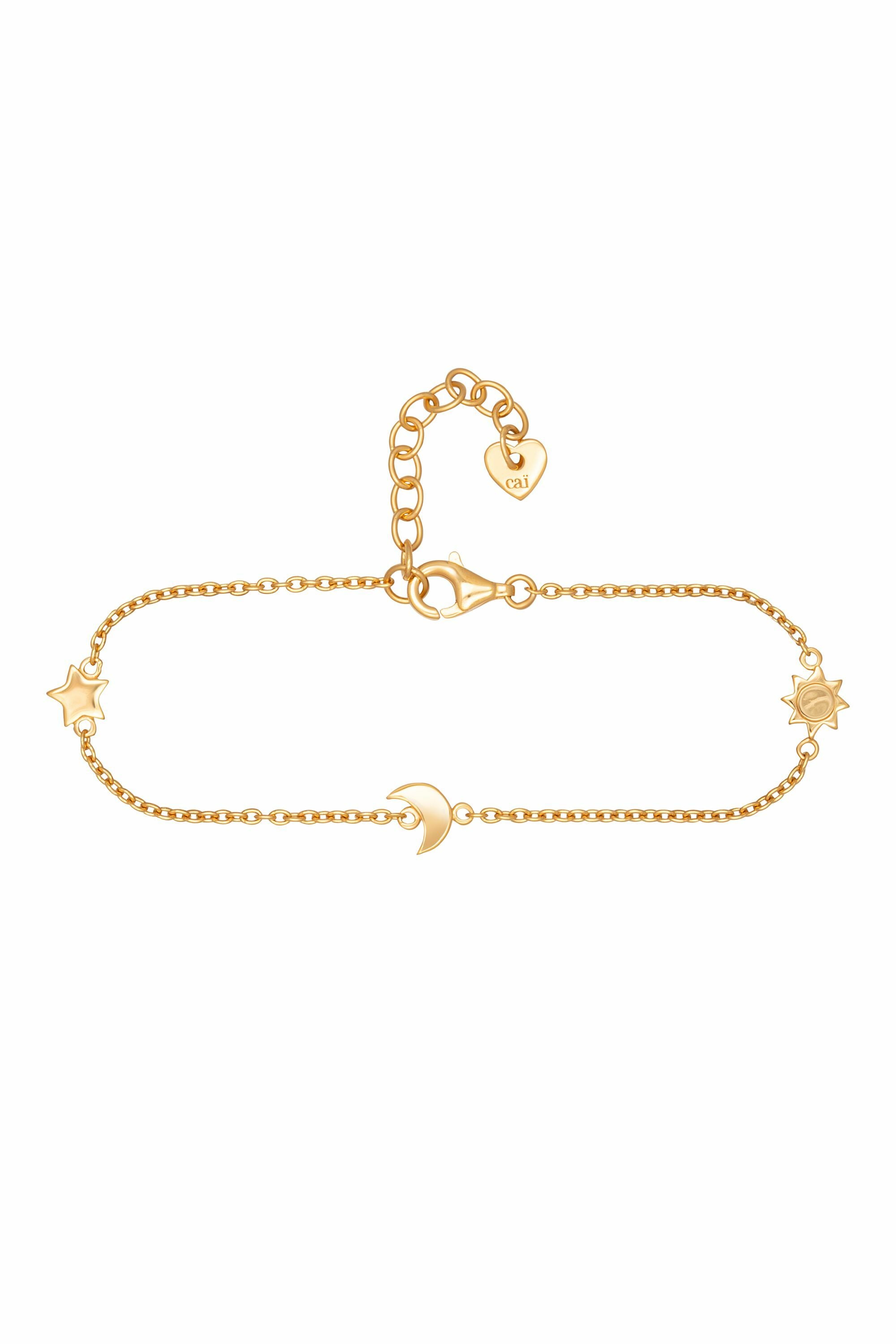 Armband 925 Sterling Silber gelb vergoldet Sonne - Mond - Stern