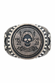 Ring 925/- Sterling Silber Siegelring matt oxidiert Rock Music Skull