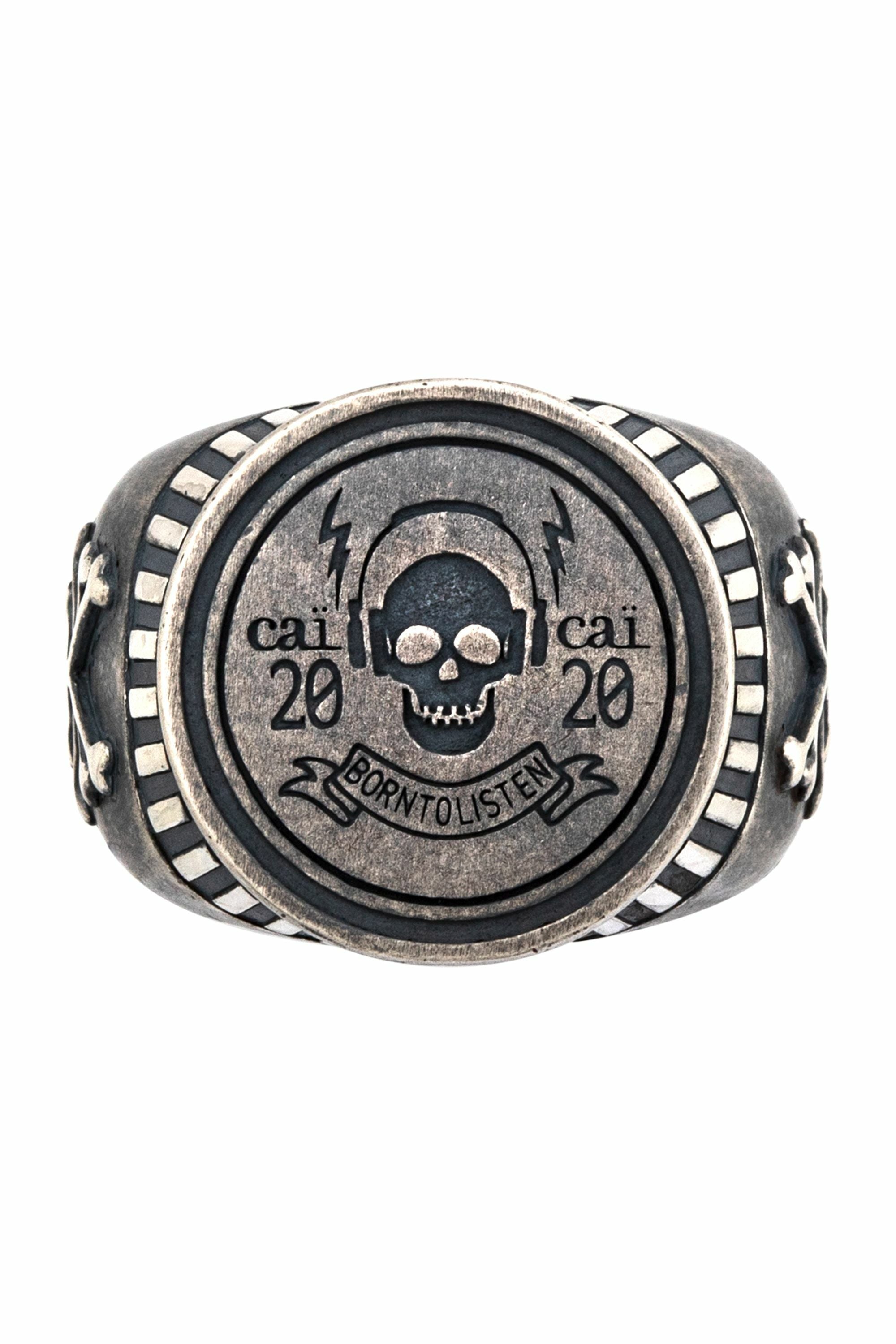 Ring 925/- Sterling Silber Siegelring matt oxidiert Rock Music Skull