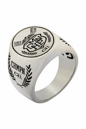 Ring 925/- Sterling Silber Siegelring satiniert oxidiert Champion Wappen