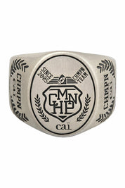 Ring 925/- Sterling Silber Siegelring satiniert oxidiert Champion Wappen