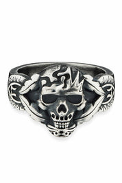 Ring 925/- Sterling Silber matt oxidiert Totenkopf