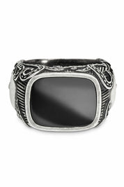 Ring Silber 925 oxydiert mit Totenkopf-Motiv und schwarzem Onyx