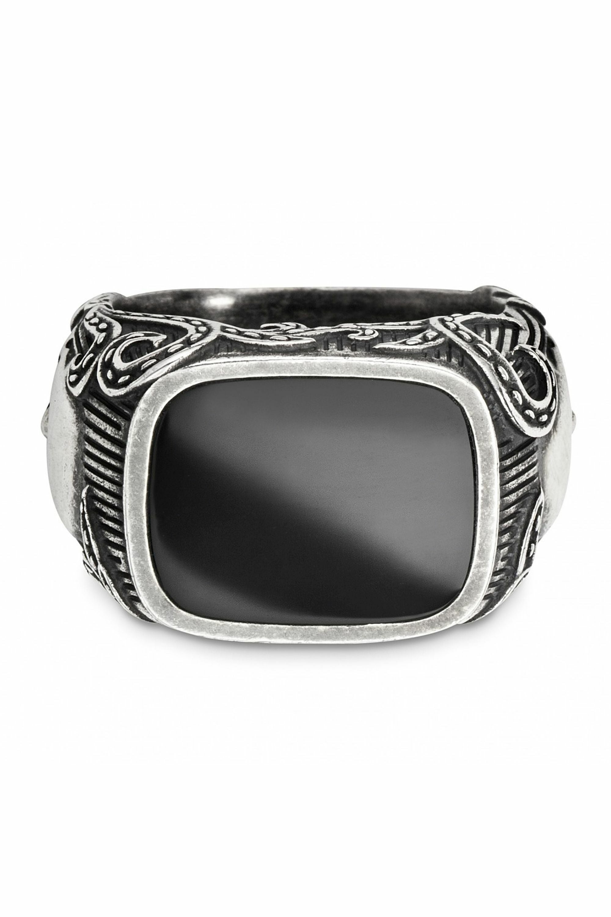 Ring Silber 925 oxydiert mit Totenkopf-Motiv und schwarzem Onyx