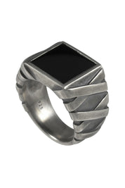 Ring 925/- Sterling Silber matt oxidiert Onyx