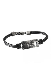 Armband 925/- Sterling Silber Lederband schwarz Bullhead