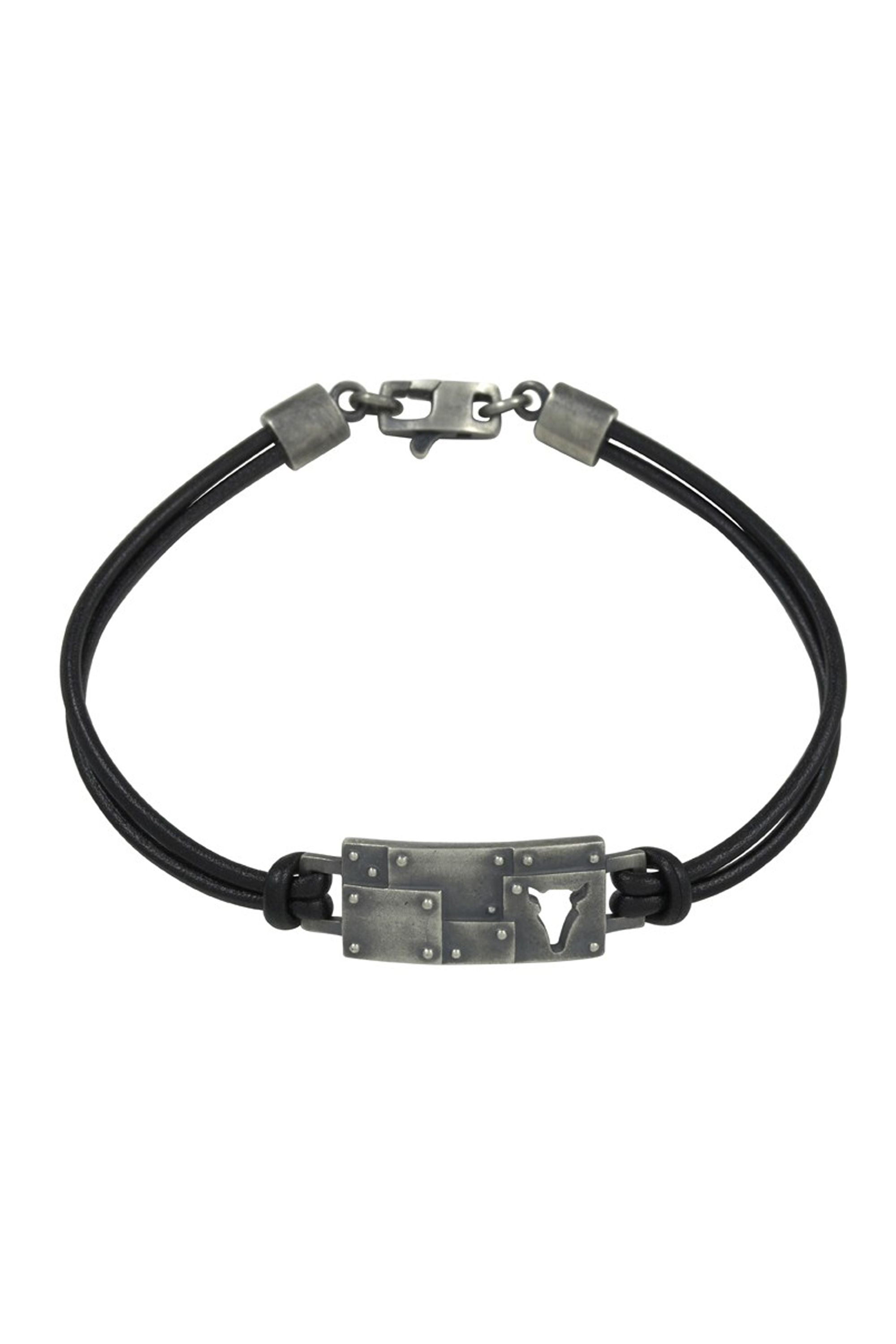 Armband 925/- Sterling Silber Lederband schwarz Bullhead