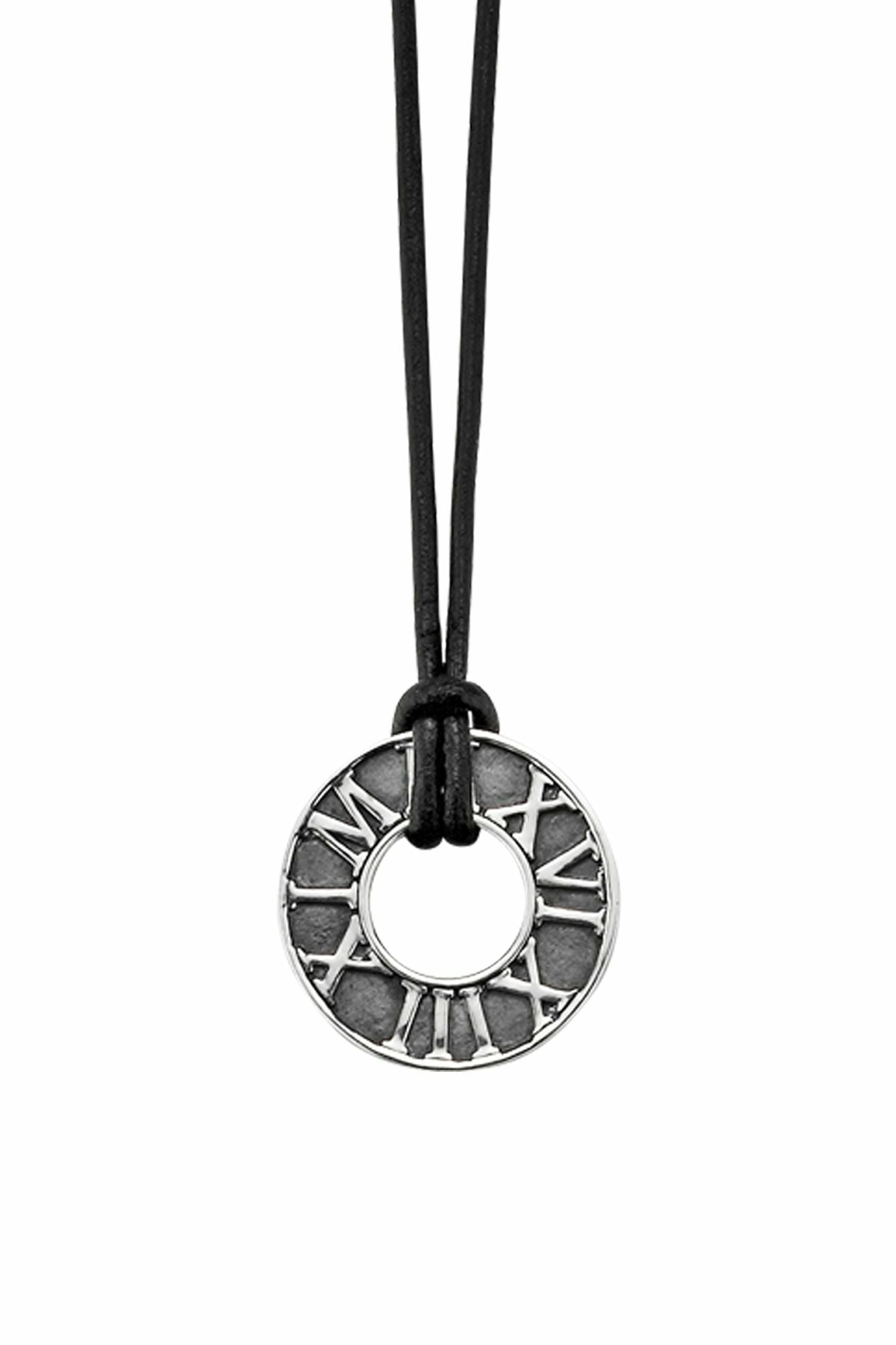 Anhänger mit Kette 925/- Sterling Silber matt-oxidiert Leder