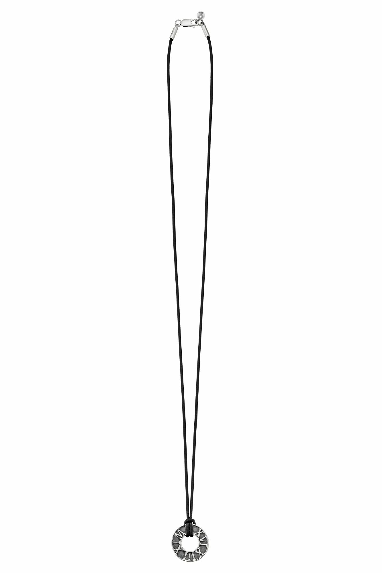 Anhänger mit Kette 925/- Sterling Silber matt-oxidiert Leder