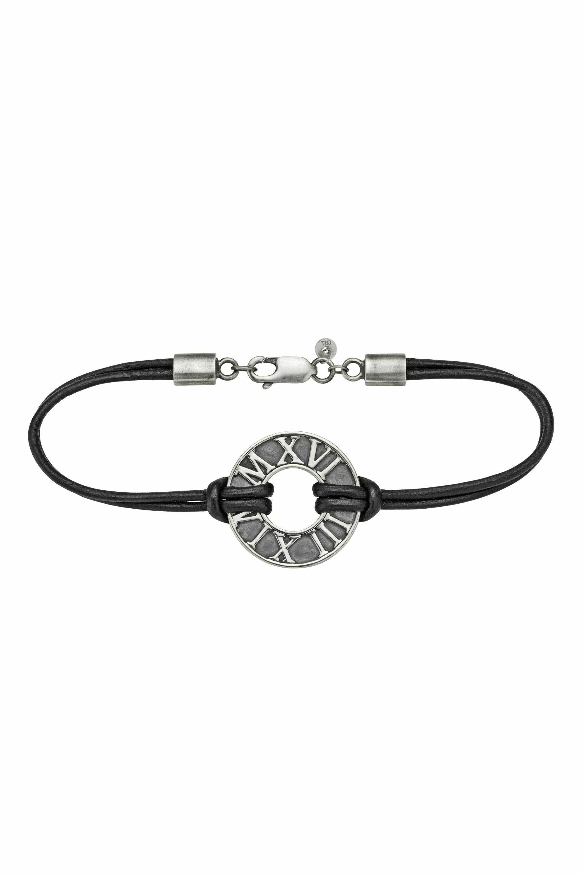 Armband 925 Silber matt-oxidiert mit Leder