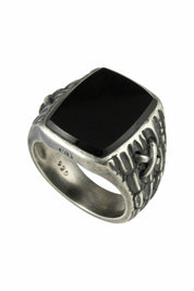 Ring 925/- Sterling Silber matt oxidiert Onyx