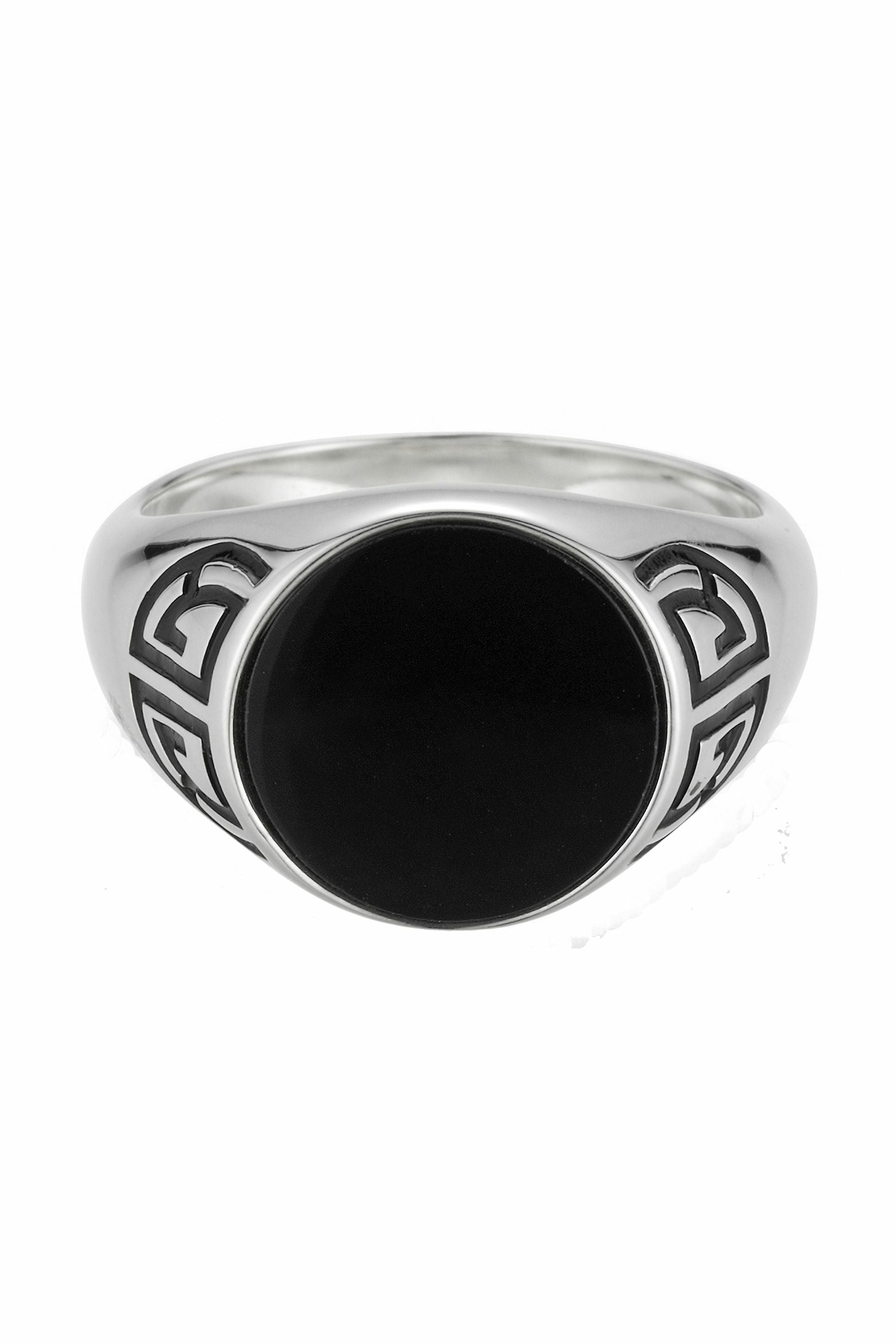 Ring 925 Silber rhodiniert Onyx Asien Motiv