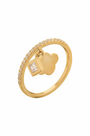 Ring 925 Sterling Silber gelb vergoldet mit Anhängern Kleeblatt Zirkonia